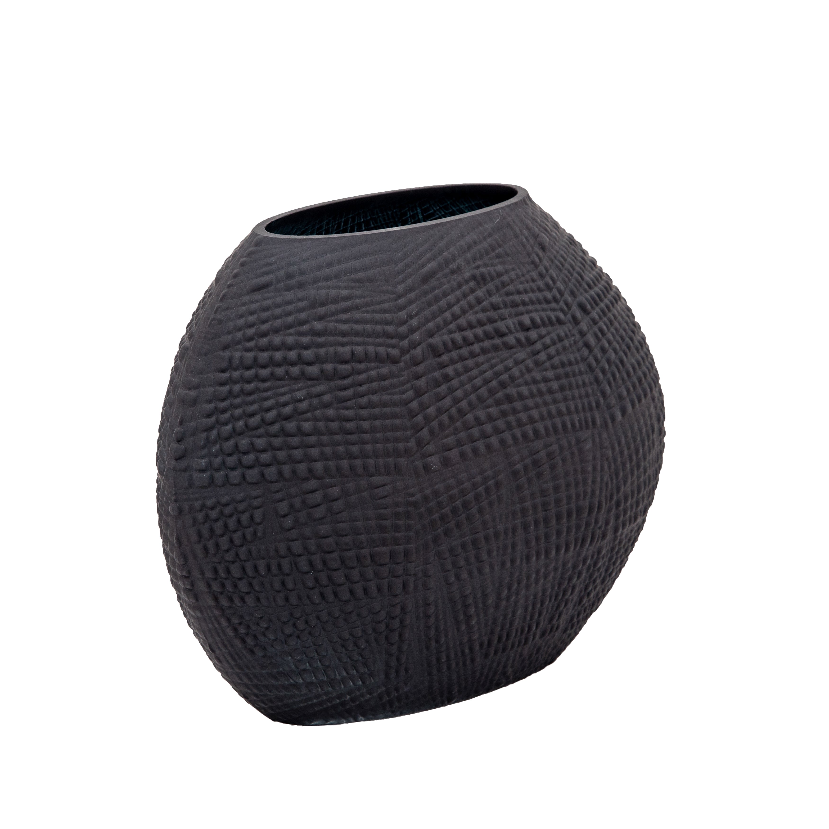 Glass 8"H Textured Vase, Black - Decor Addict, LLC