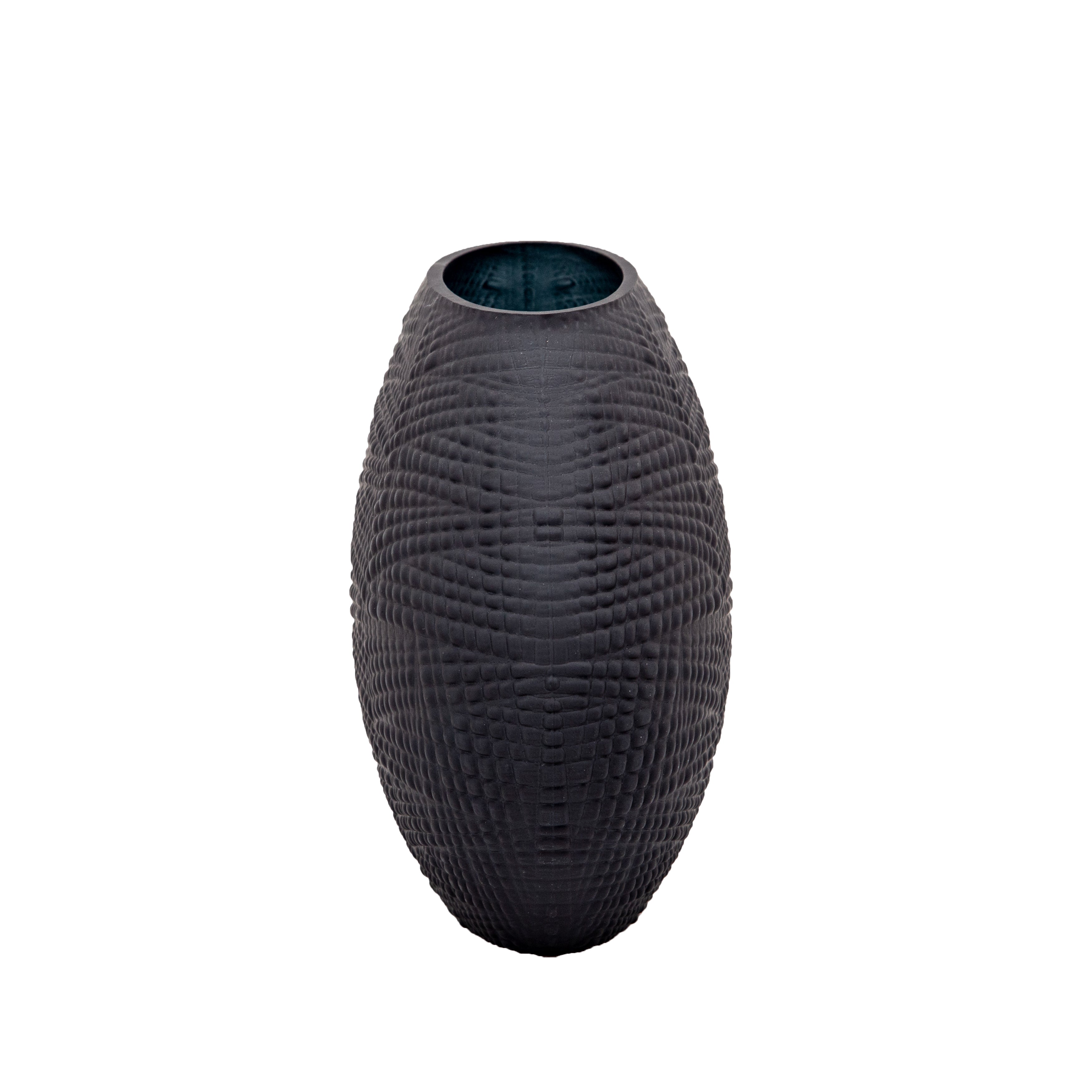 Glass 8"H Textured Vase, Black - Decor Addict, LLC