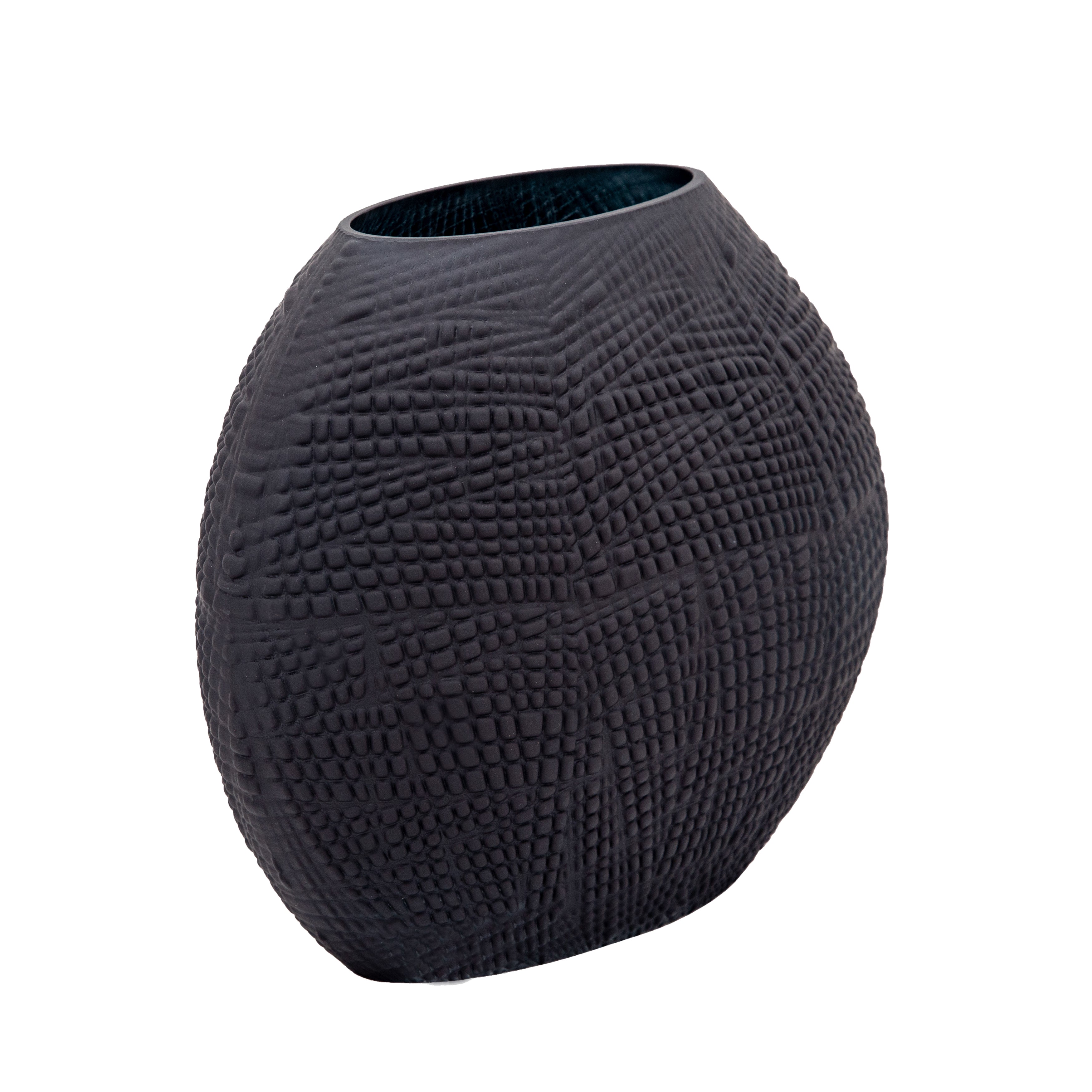 Glass 10"H Textured Vase, Black - Decor Addict, LLC