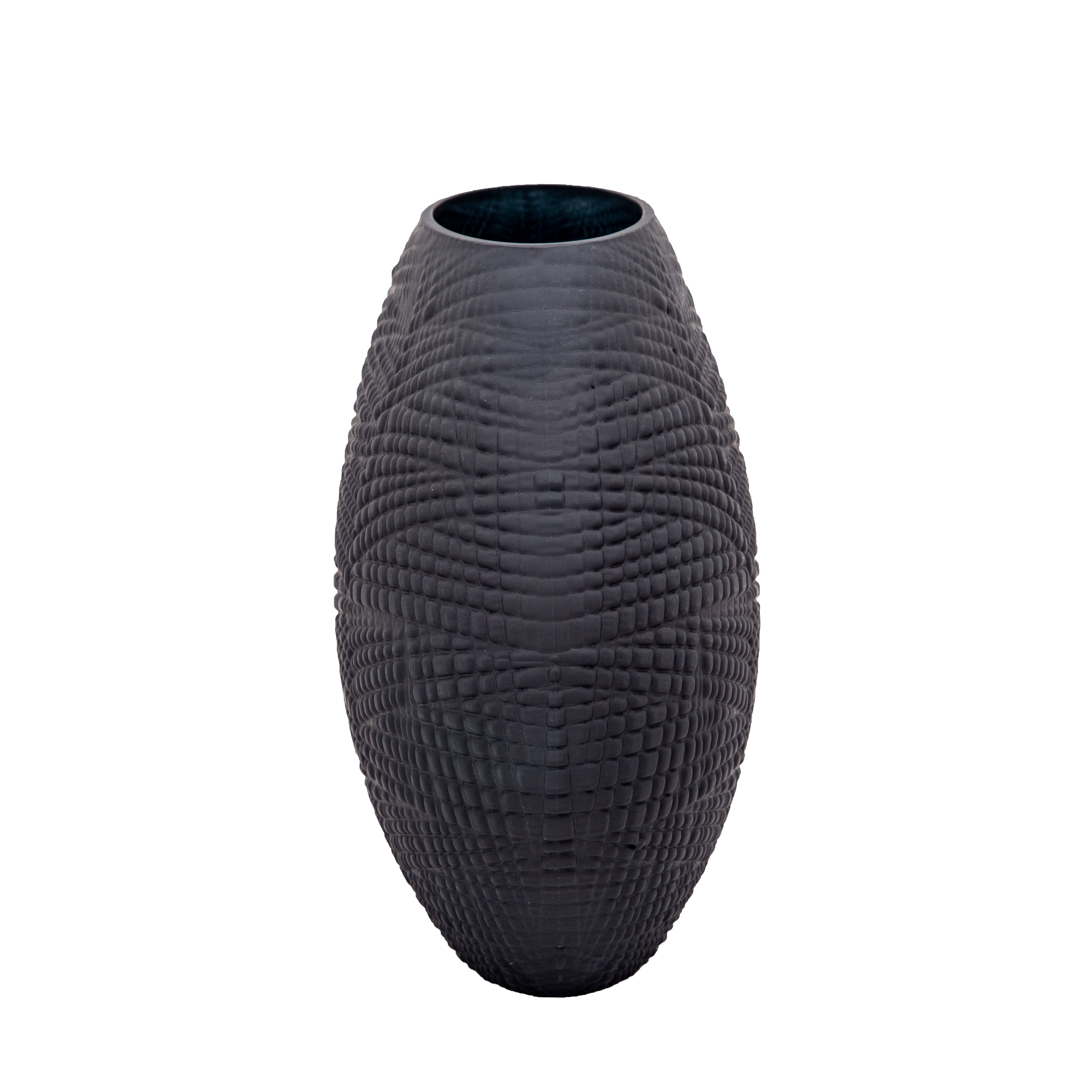 Glass 10"H Textured Vase, Black - Decor Addict, LLC