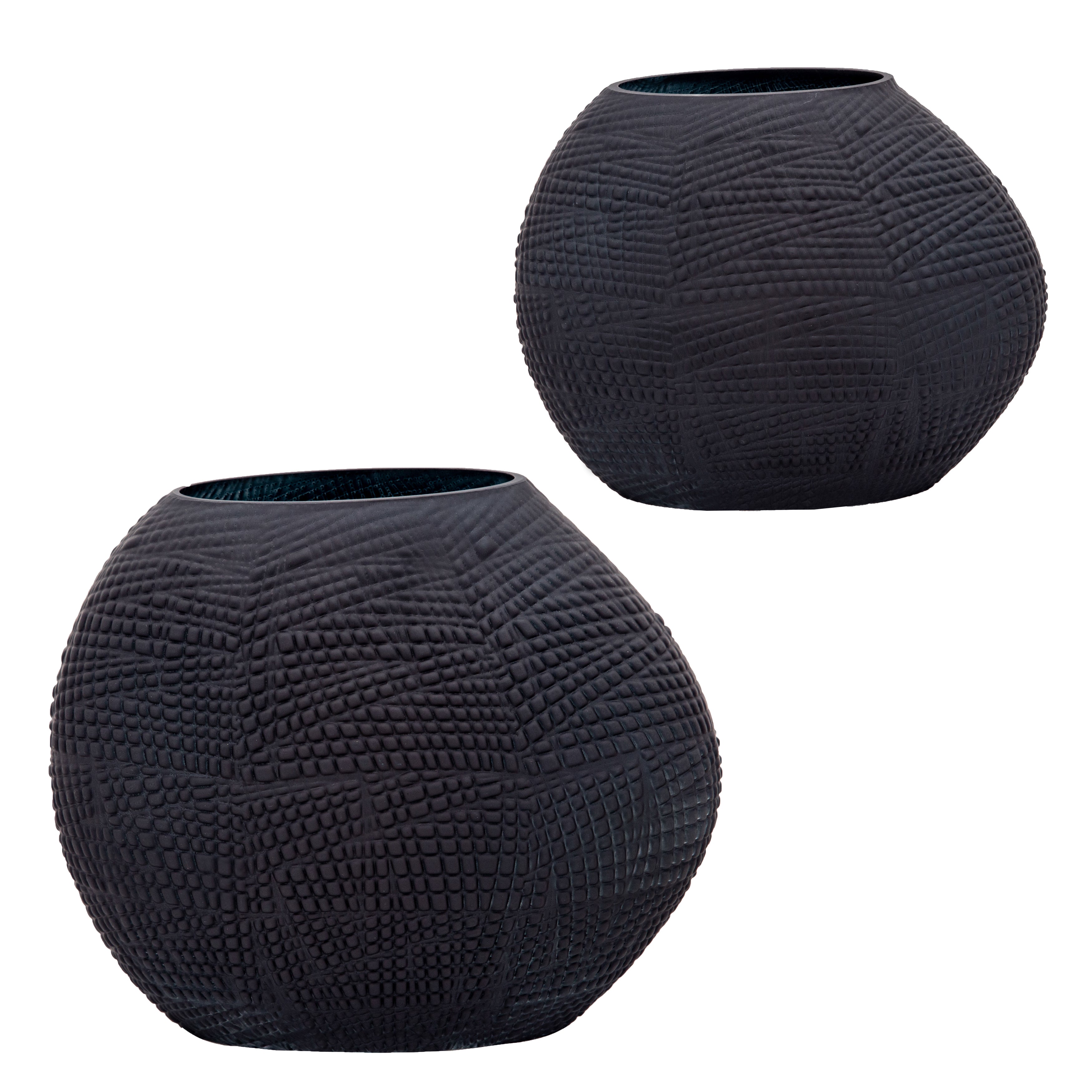 Glass 10"H Textured Vase, Black - Decor Addict, LLC