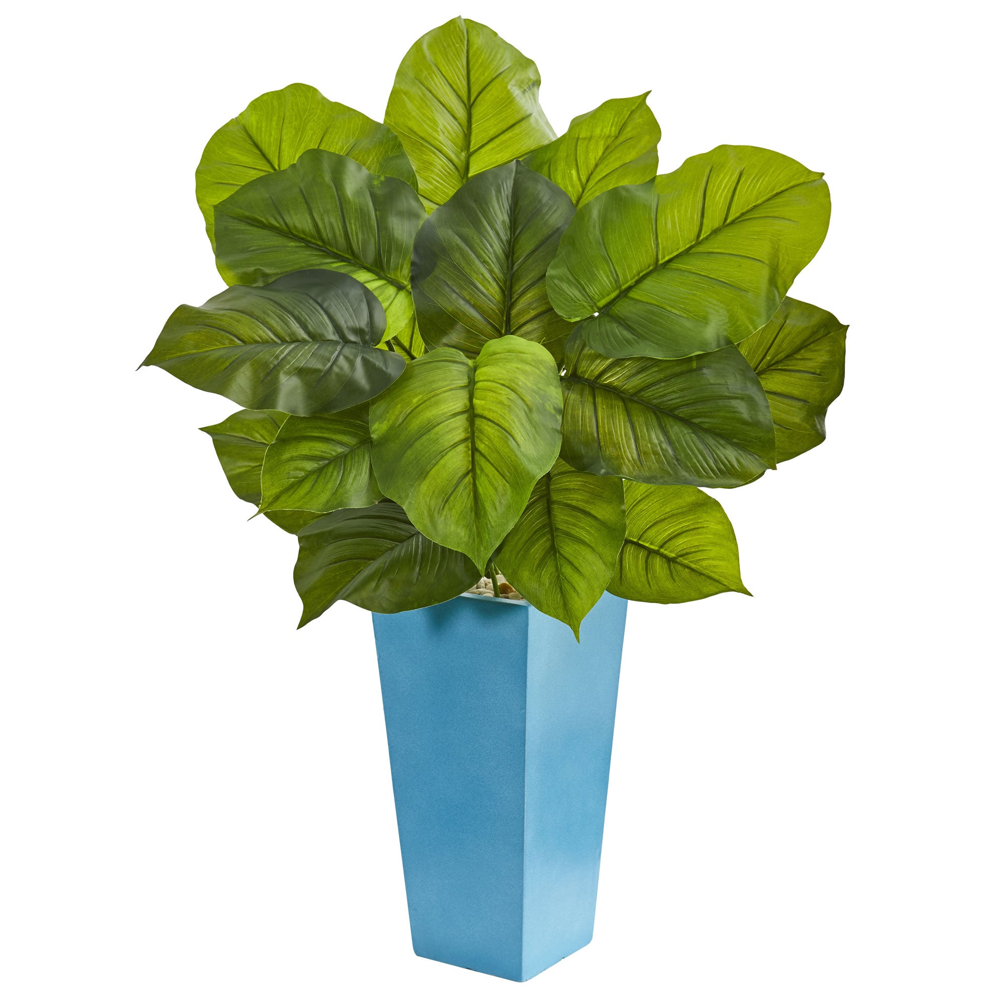 large artificial house plant Nearly Natural 3' Large Leaf Philodendron Artificial Plant in Turquoise Planter (Real Touch)