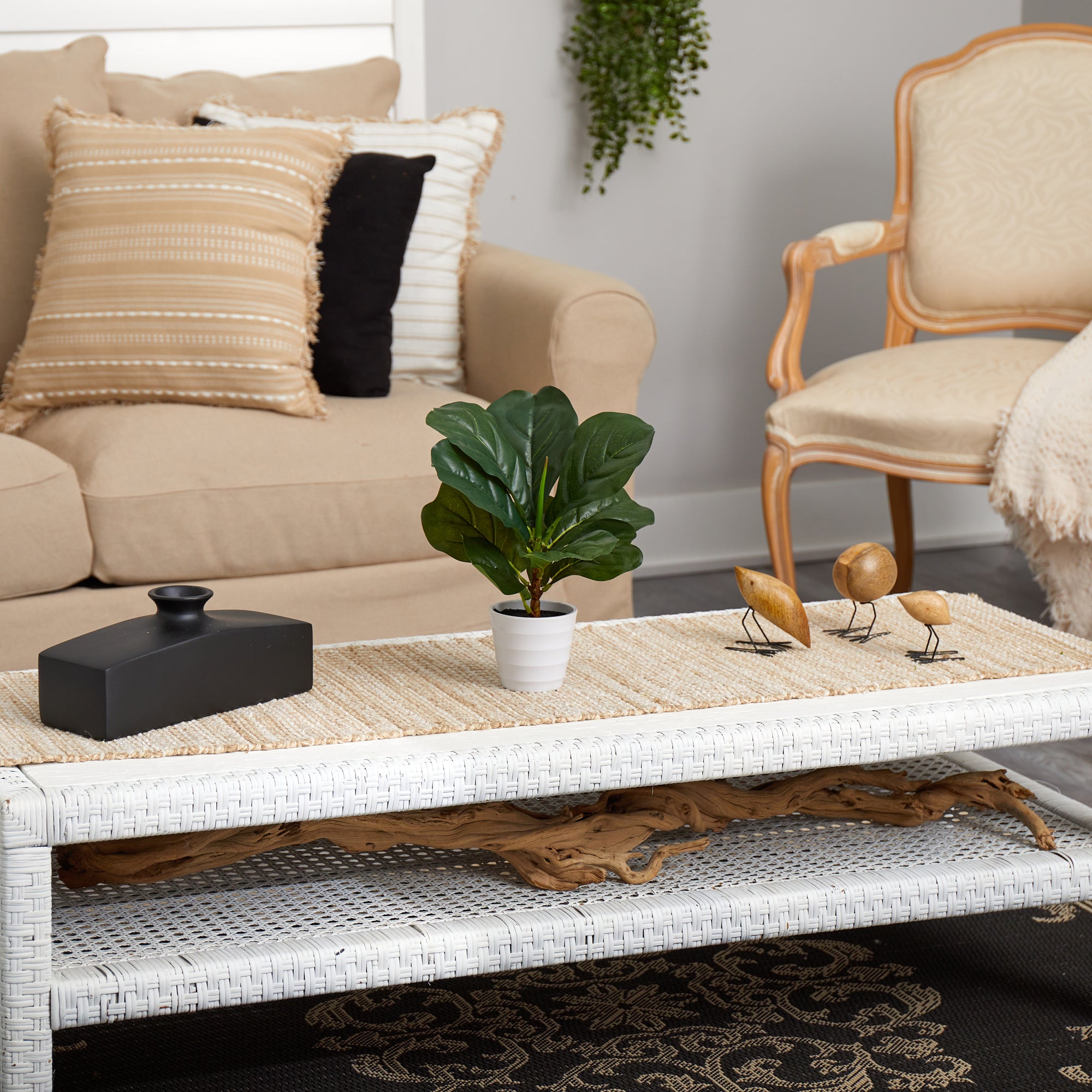 11” Fiddle Leaf Artificial Plant in White Planter (Real Touch) - Decor Addict, LLC