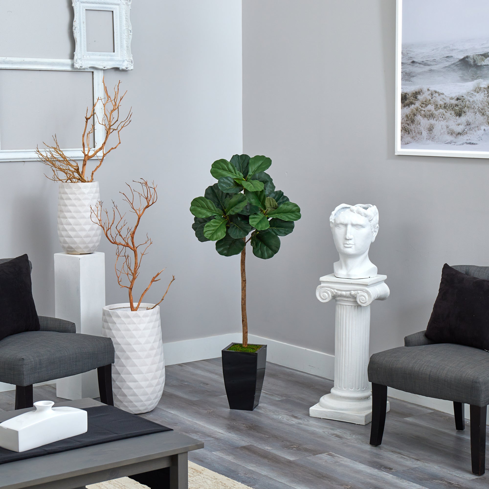 50” Fiddle Leaf Artificial Tree in Black Metal Planter - Decor Addict, LLC