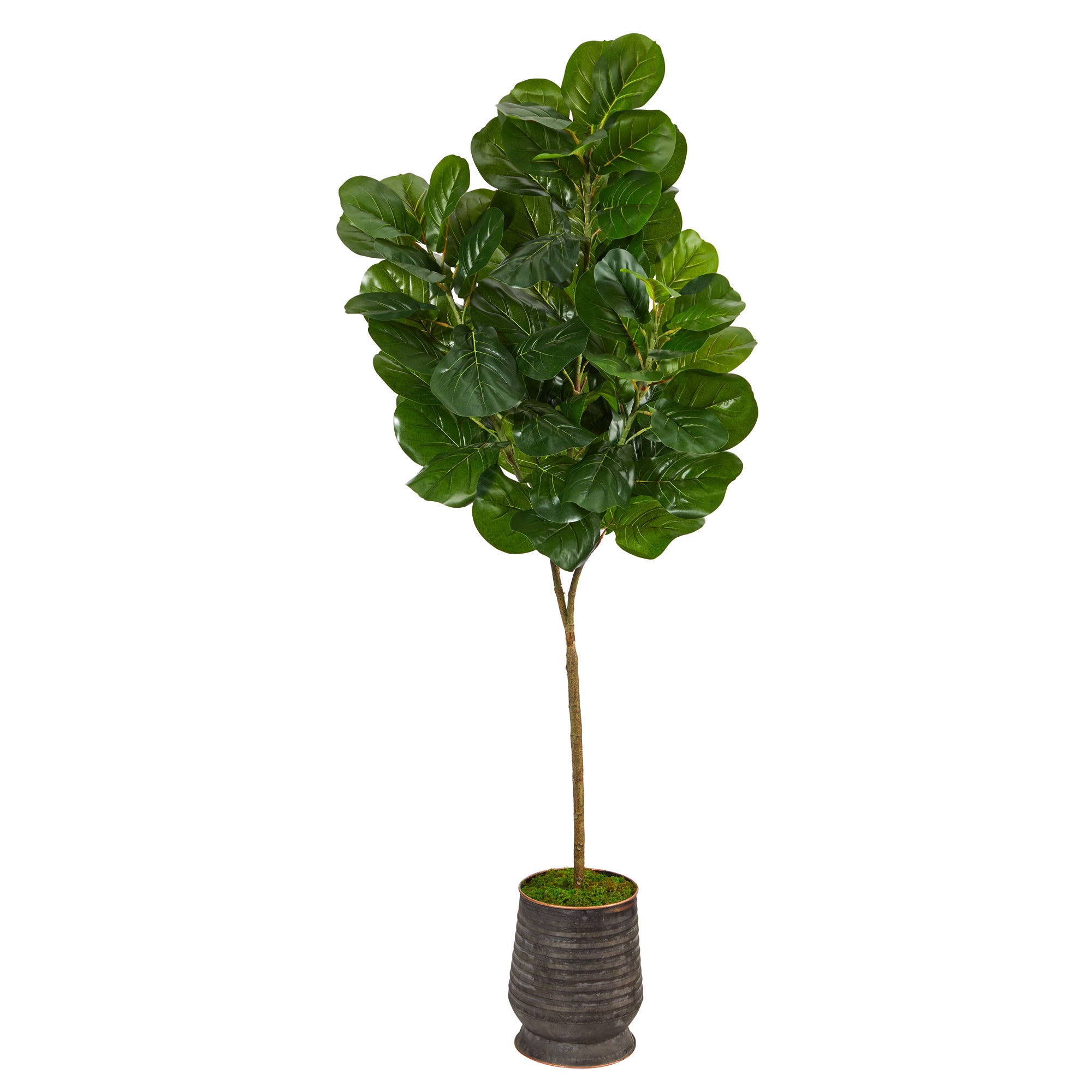 74” Fiddle leaf Fig Artificial Tree in Ribbed Metal Planter - Decor Addict, LLC