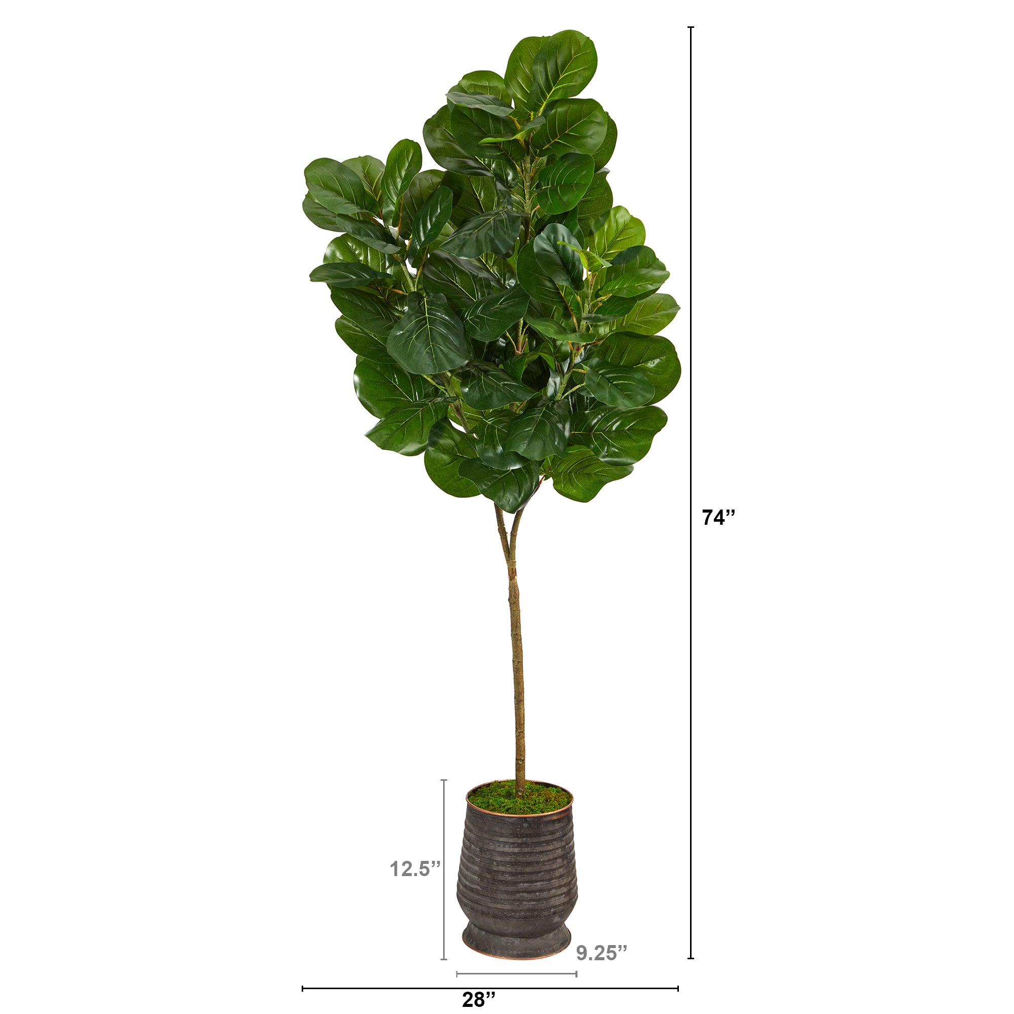 74” Fiddle leaf Fig Artificial Tree in Ribbed Metal Planter - Decor Addict, LLC