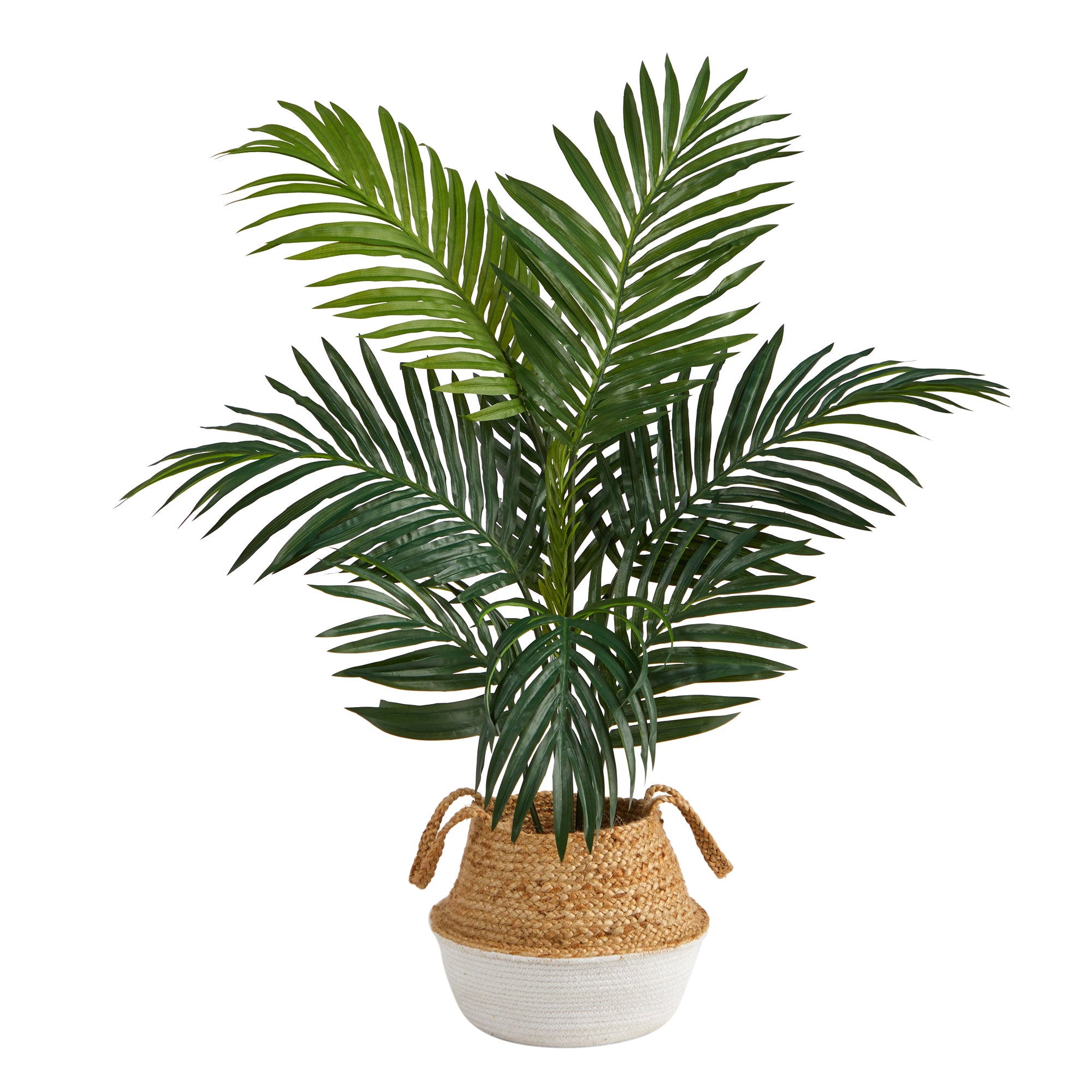 palma blanca planta Árbol artificial de palma Kentia de 4 pies en maceta tejida blanca de algodón y yute hecha a mano Boho Chic