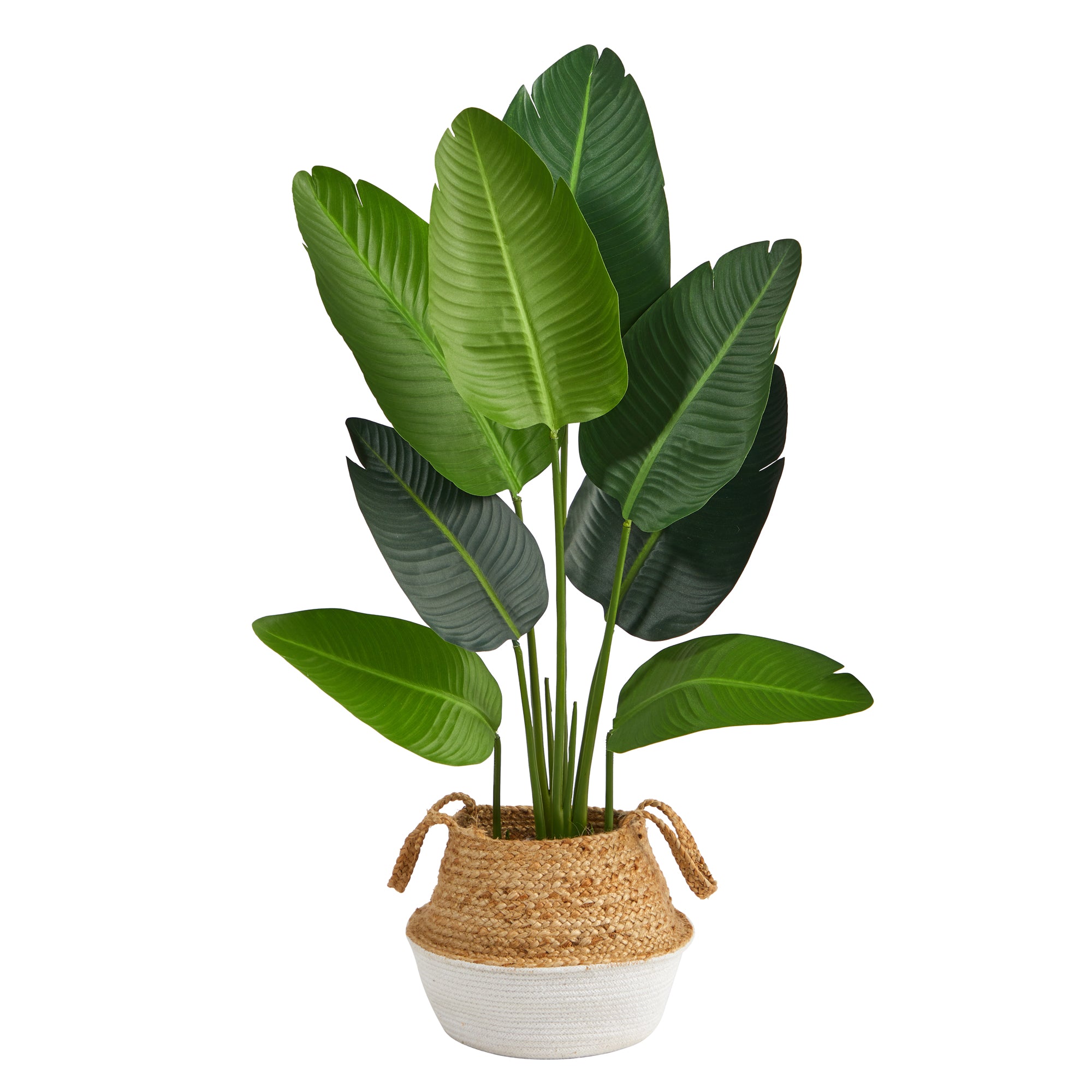 4’ Travelers Palm Artificial Tree in Boho Chic Handmade Cotton & Jute White Woven Planter - Decor Addict, LLC