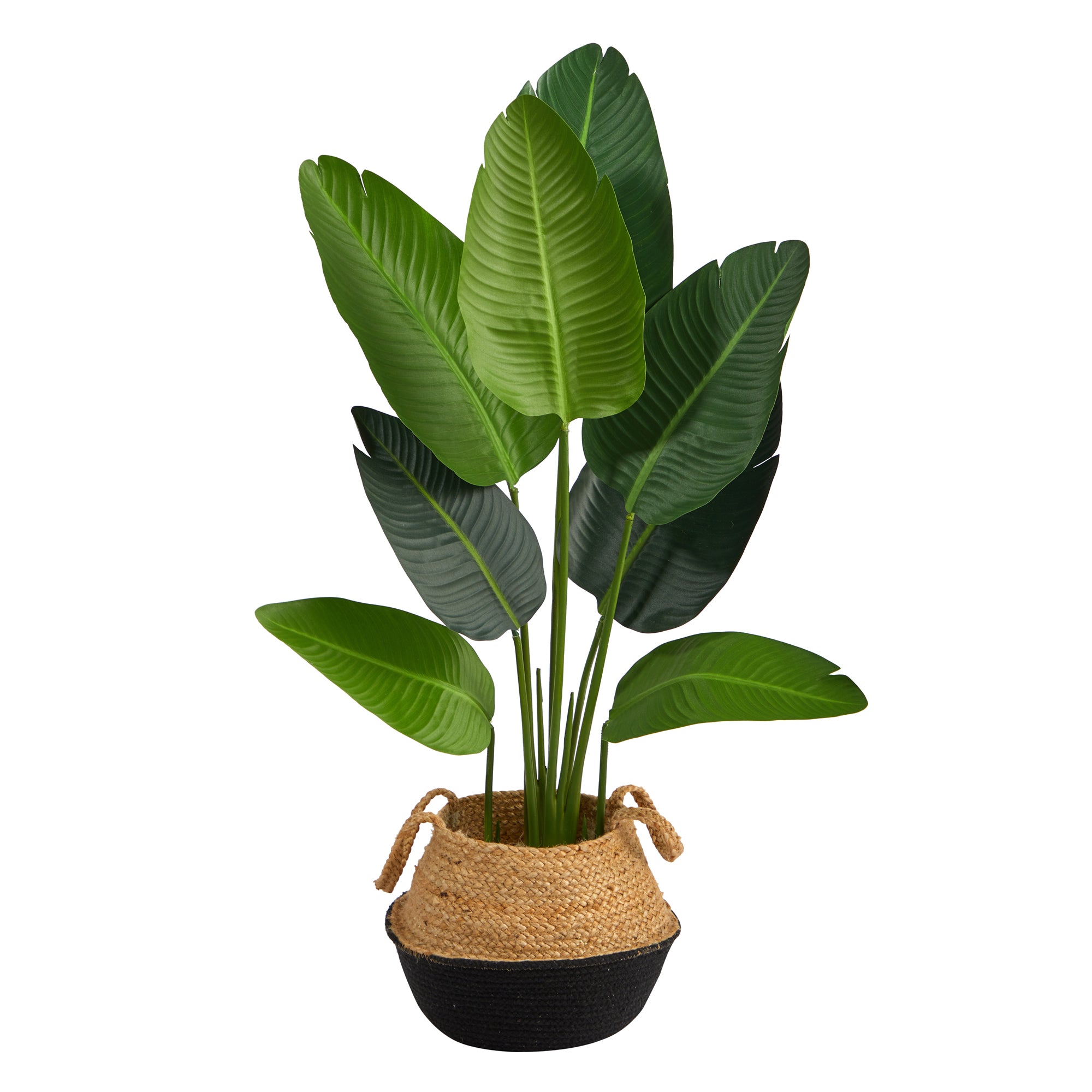 4’ Travelers Palm Artificial Tree in Boho Chic Handmade Cotton & Jute Black Woven Planter - Decor Addict, LLC