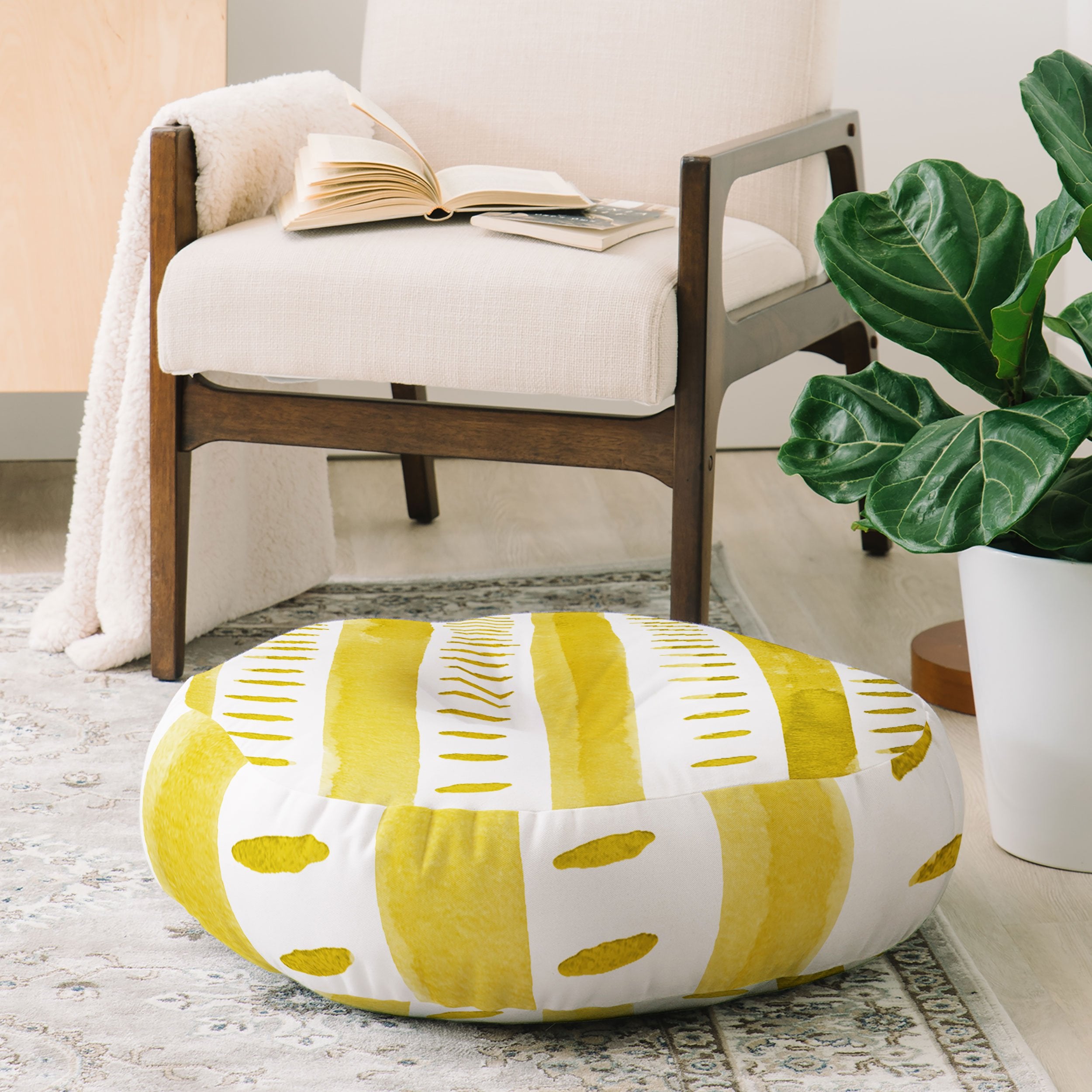 Angela Minca Watercolor Lines Yellow Floor Pillow Collection - Decor Addict, LLC