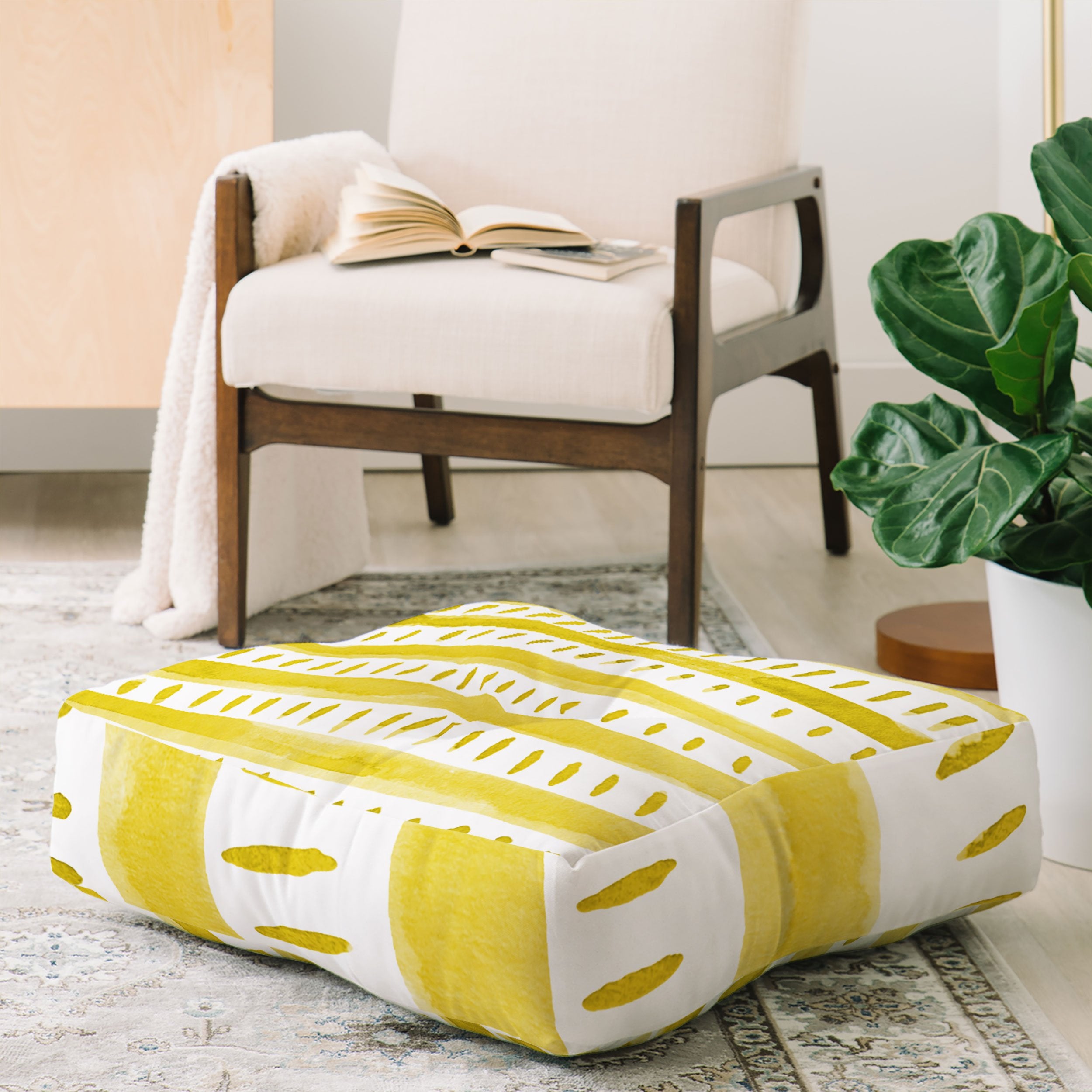 Angela Minca Watercolor Lines Yellow Floor Pillow Collection - Decor Addict, LLC