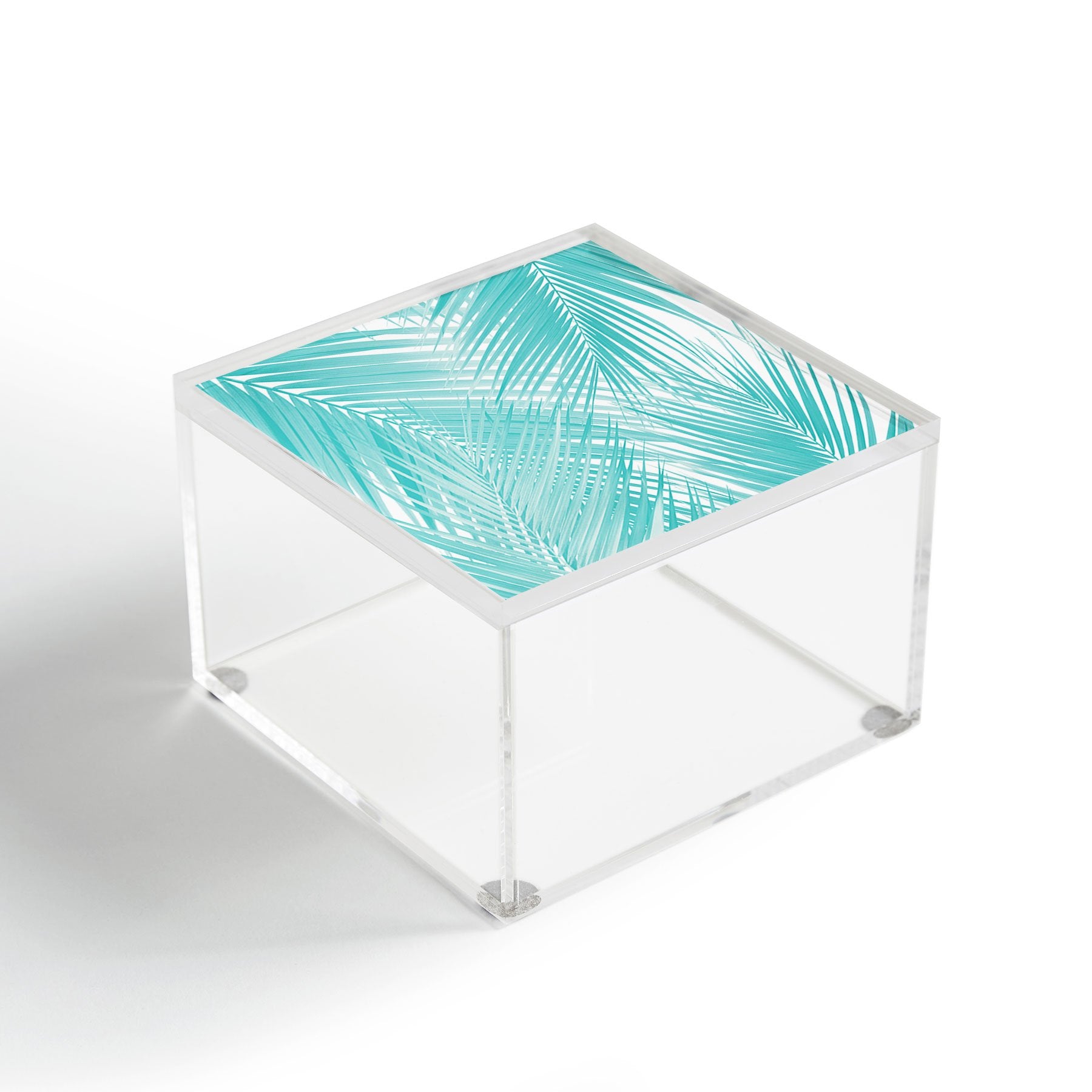 Anitas Bellas Artwork Soft Turquoise Palm Leaves Dream Acrylic Storage - Decor Addict, LLC