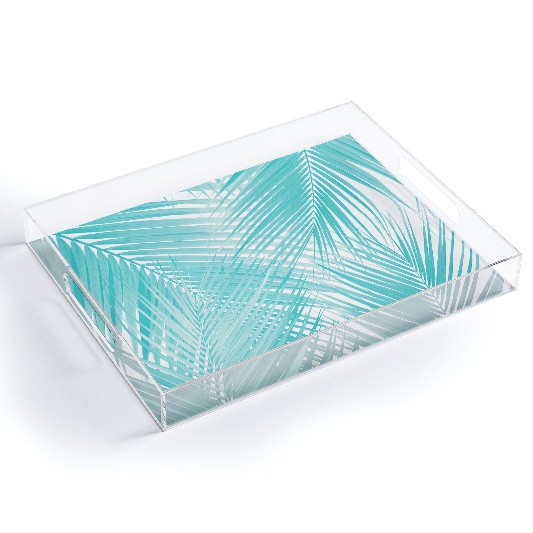 Anitas Bellas Artwork Soft Turquoise Palm Leaves Dream Acrylic Storage - Decor Addict, LLC
