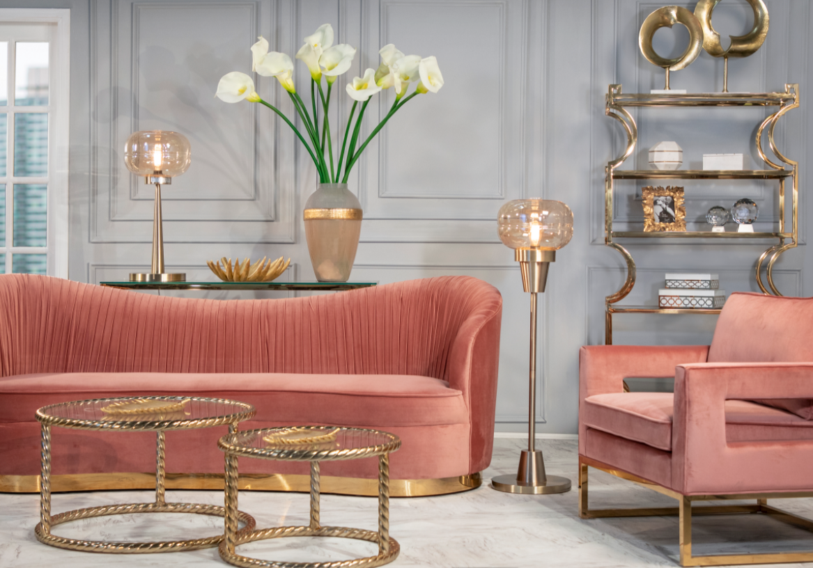 Metal/Glass 45" Art Deco Floor Lamp, Black/Gold - Decor Addict, LLC