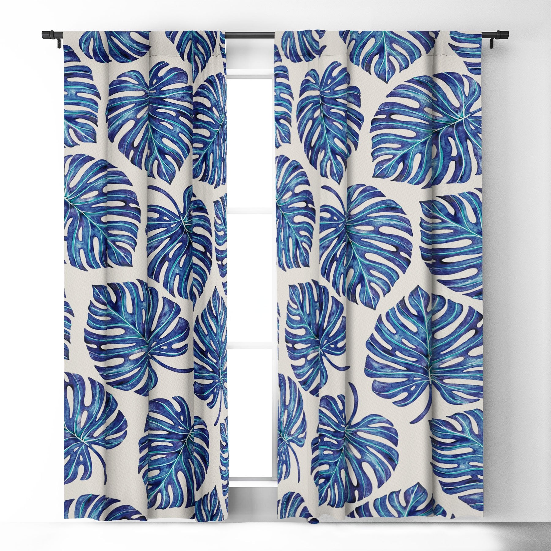 Avenie Tropical Palm Leaves Blue Window Treatment - Decor Addict, LLC