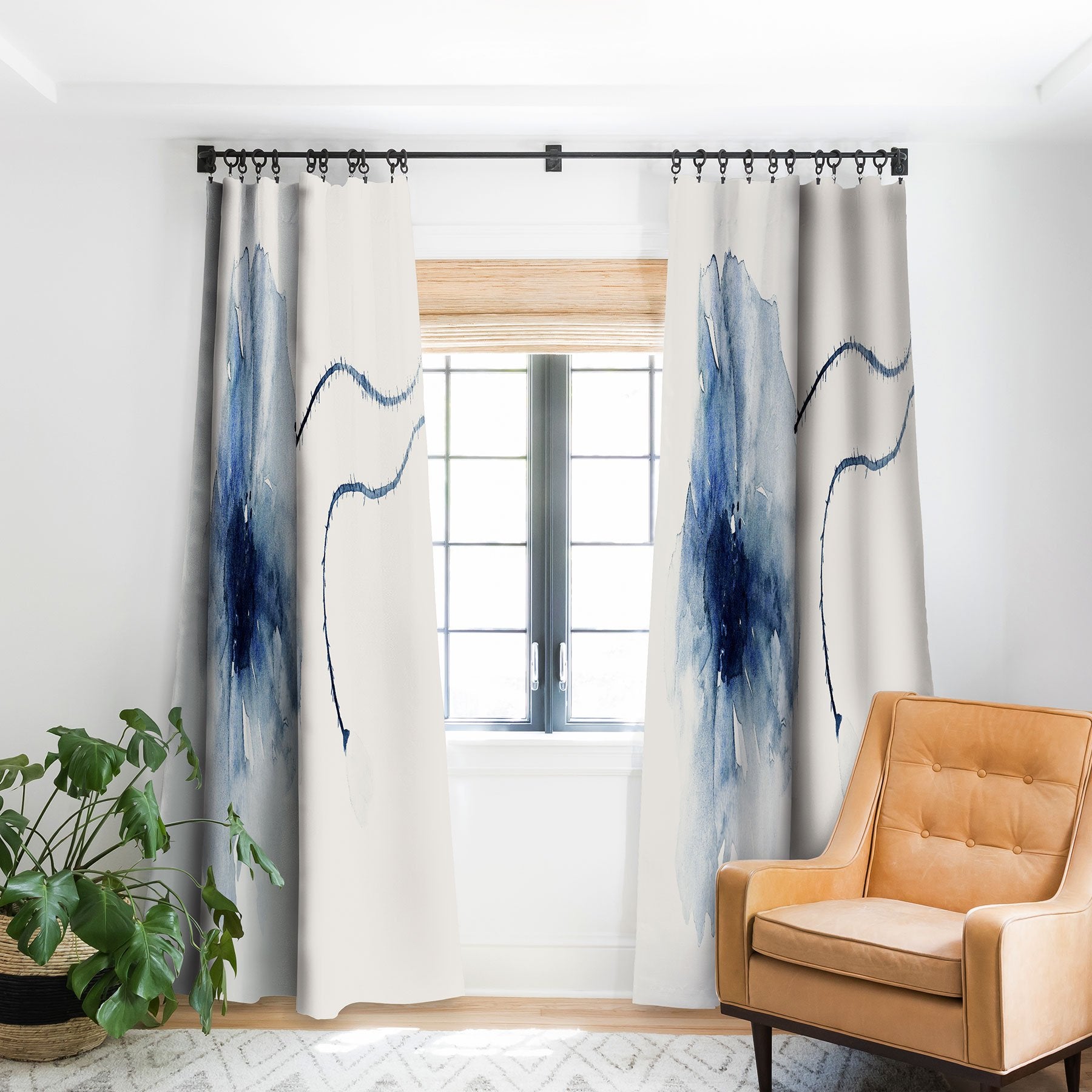 Kris Kivu Blue Watercolor Poppies 2 Window Treatment - Decor Addict, LLC