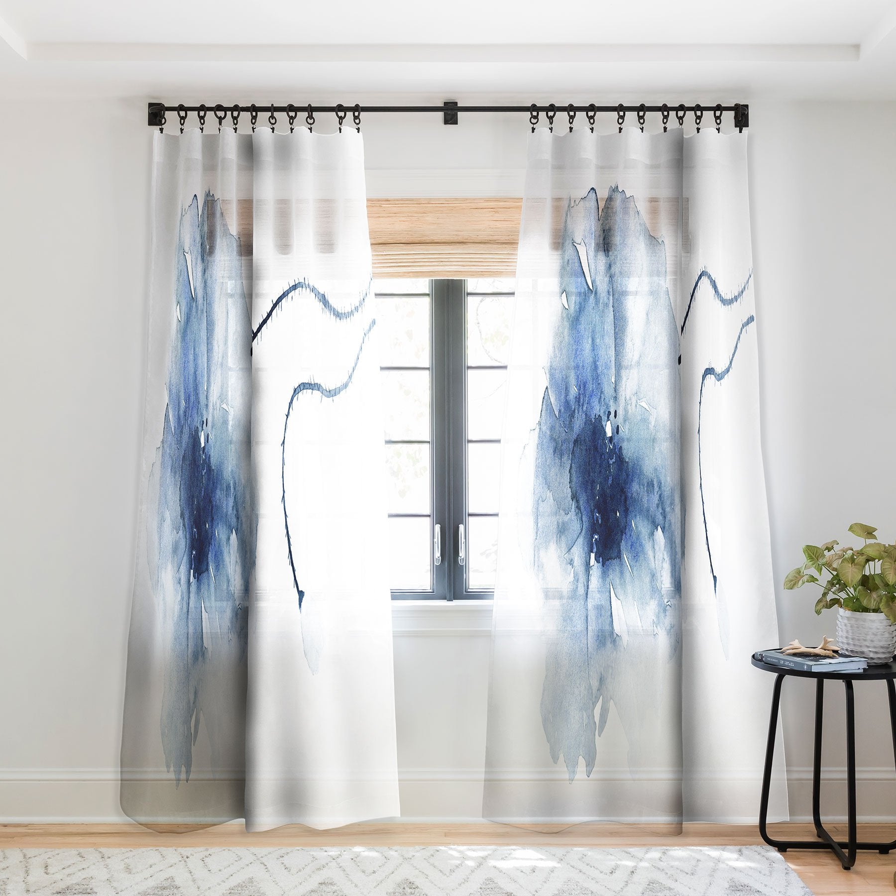 Kris Kivu Blue Watercolor Poppies 2 Window Treatment - Decor Addict, LLC