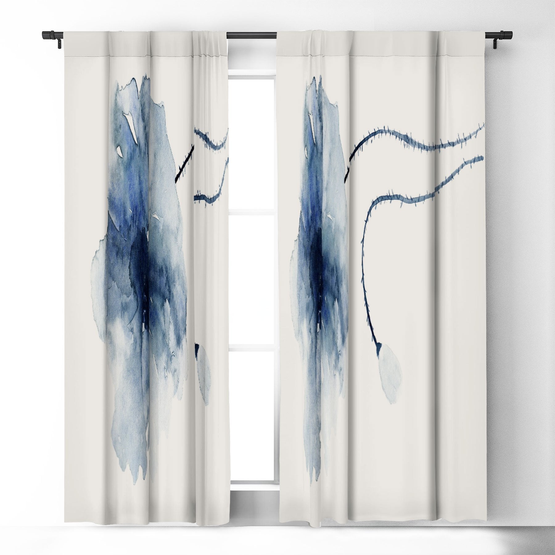 Kris Kivu Blue Watercolor Poppies 2 Window Treatment - Decor Addict, LLC