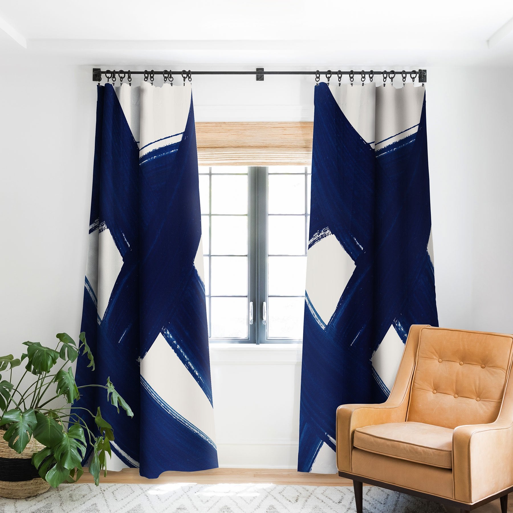 Kris Kivu Indigo Abstract Brush Strokes 3 Window Treatment - Decor Addict, LLC