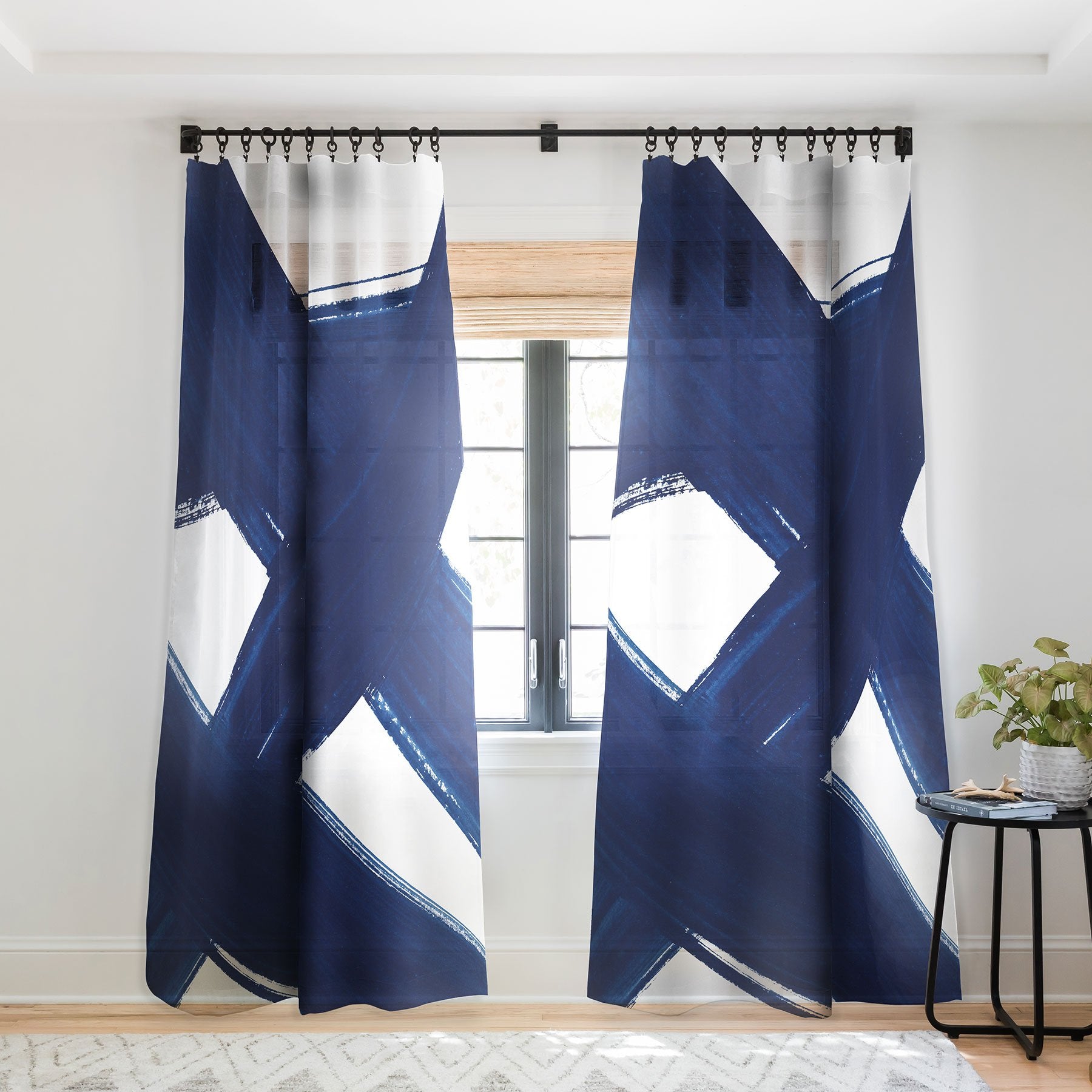 Kris Kivu Indigo Abstract Brush Strokes 3 Window Treatment - Decor Addict, LLC