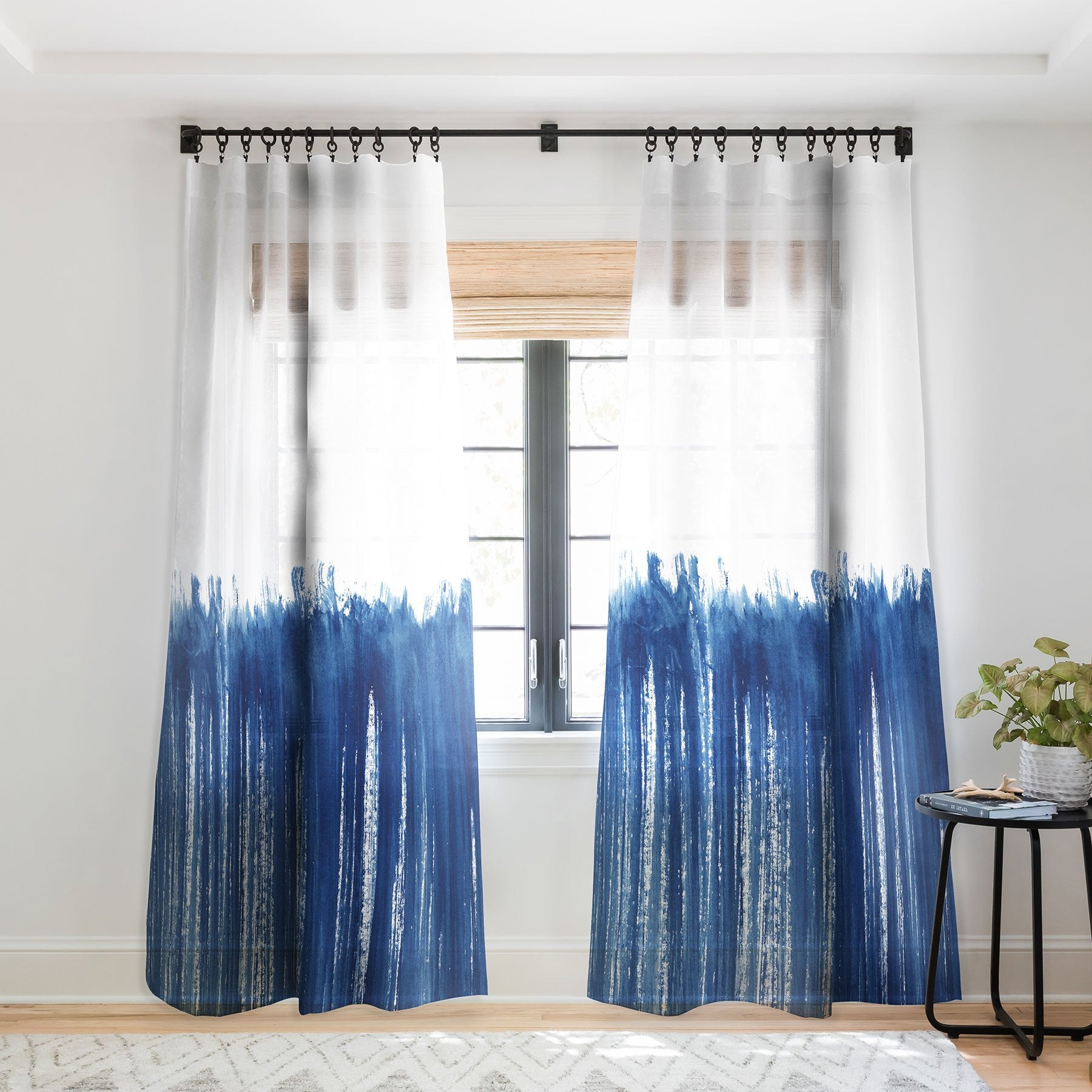 Kris Kivu Indigo Abstract Brush Strokes Window Treatment - Decor Addict, LLC