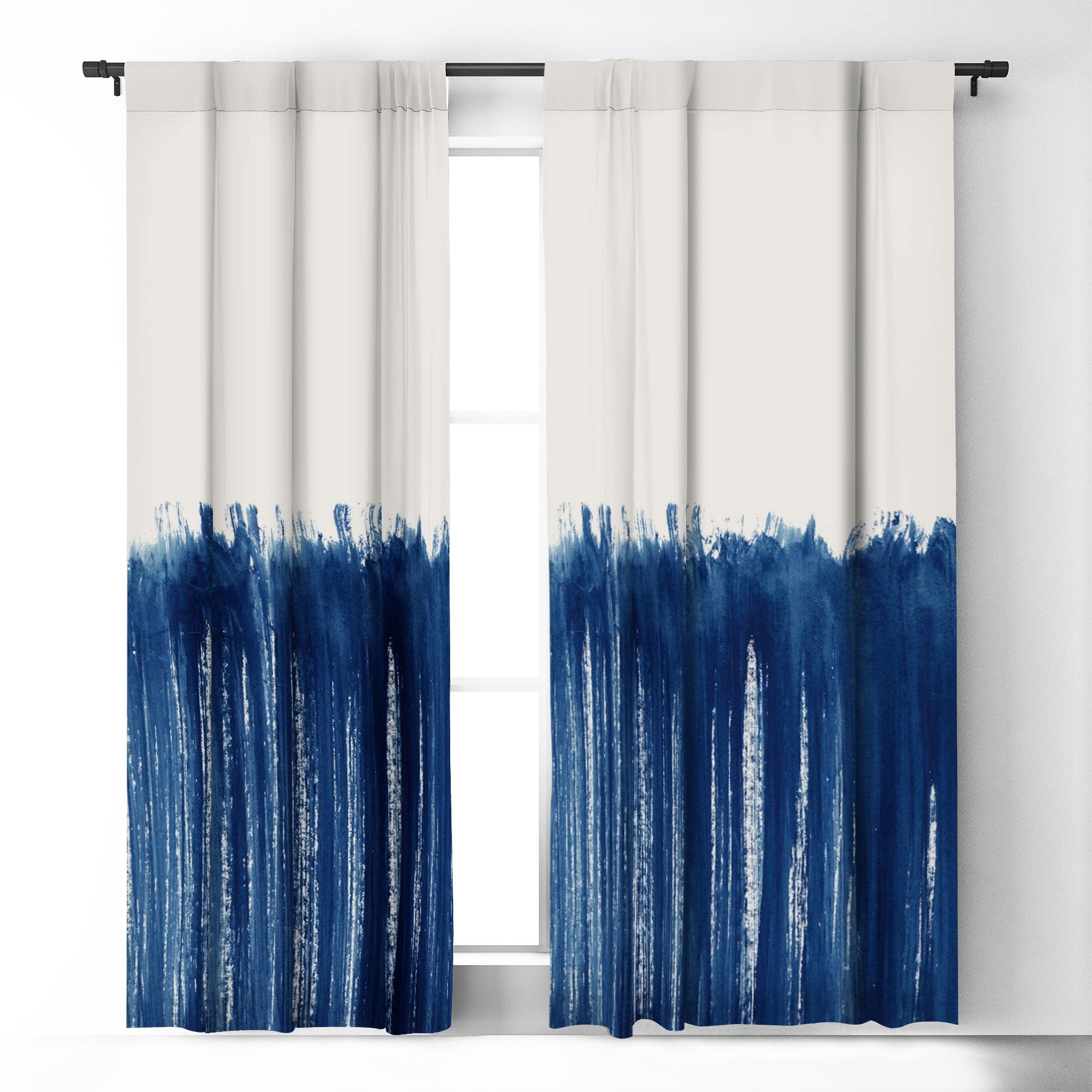 Kris Kivu Indigo Abstract Brush Strokes Window Treatment - Decor Addict, LLC