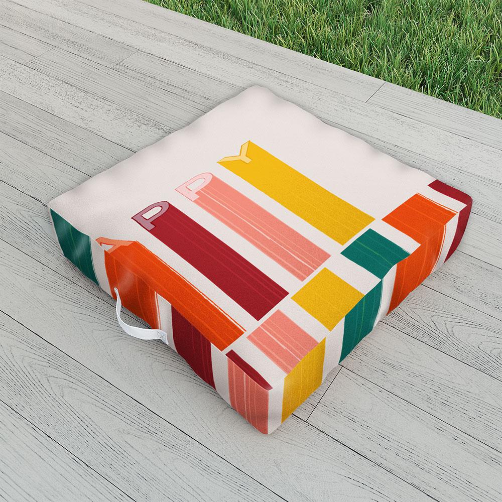 Showmemars Happy Letters In Retro Colors Floor Pillow Collection - Decor Addict, LLC