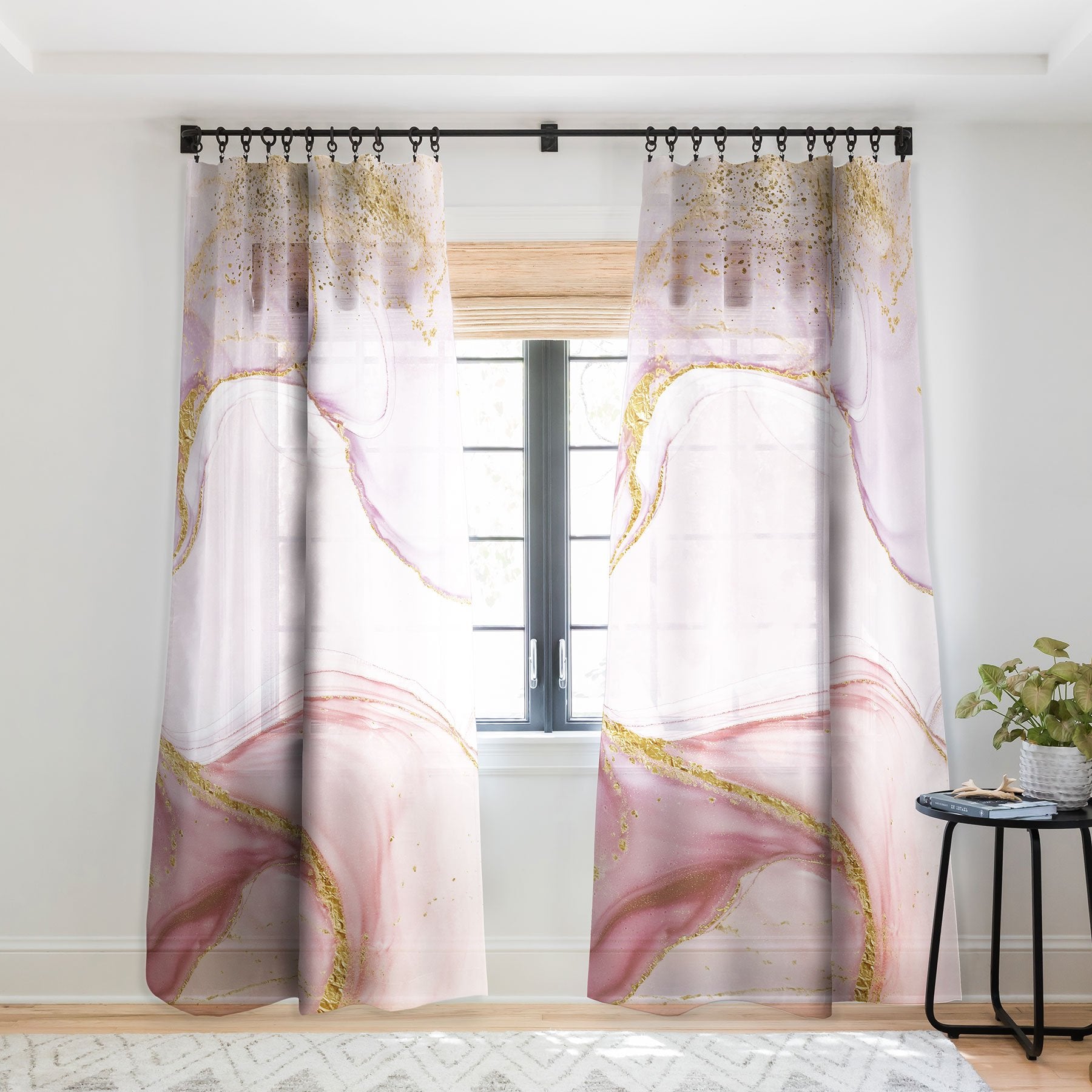 Utart Blush Pink And Gold Alcohol Ink Marble Window Treatment - Decor Addict, LLC