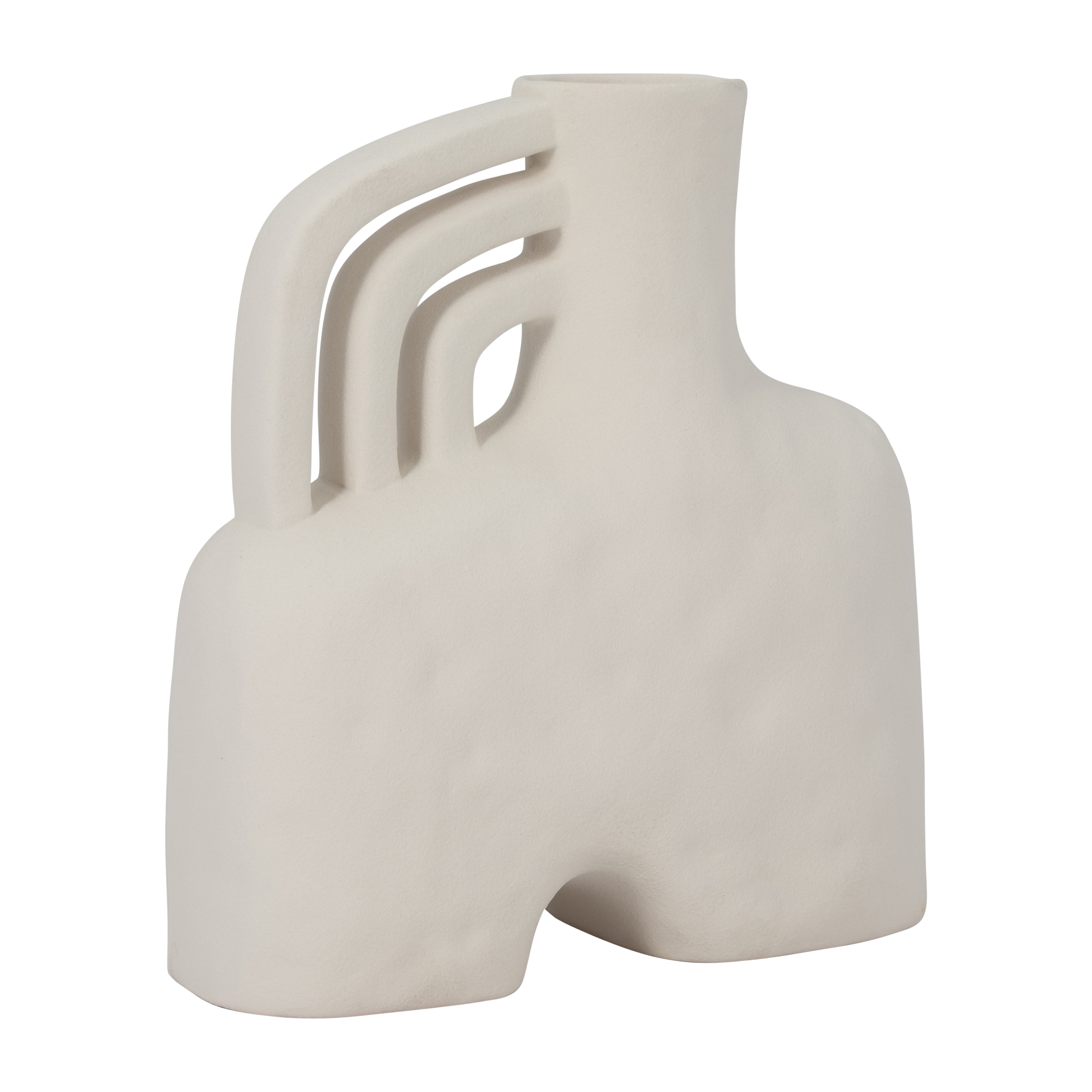 Cer, 12" Rough Triple Handle Vase, Cotton - Decor Addict, LLC