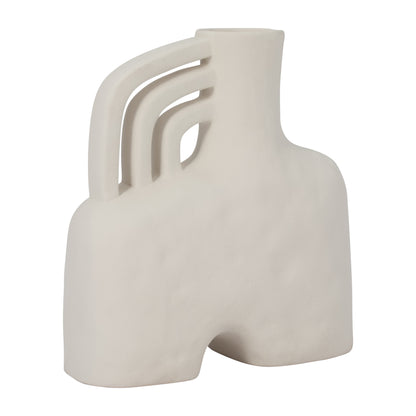 Cer, 12" Rough Triple Handle Vase, Cotton - Decor Addict, LLC