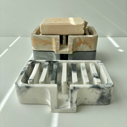 Soap Holder | Concrete Soap Dish: White Black & Silver Marble - Decor Addict, LLC