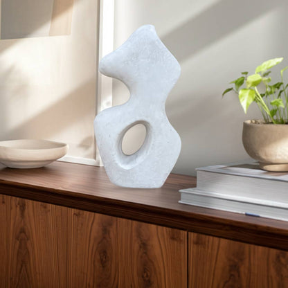 Ceramic Modern Curved Squiggle Sculpture - White, 15 in. - Decor Addict, LLC