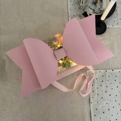 Big Bow Two Section Rectangle Flower Box with Clear Lid (2 pcs/set): Pink - Decor Addict, LLC