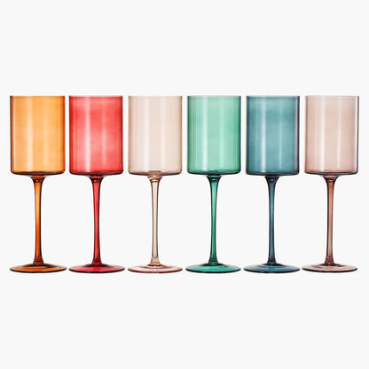 Muted Colored Square Crystal Wine Glasses Set of 6 | 12oz - Decor Addict, LLC