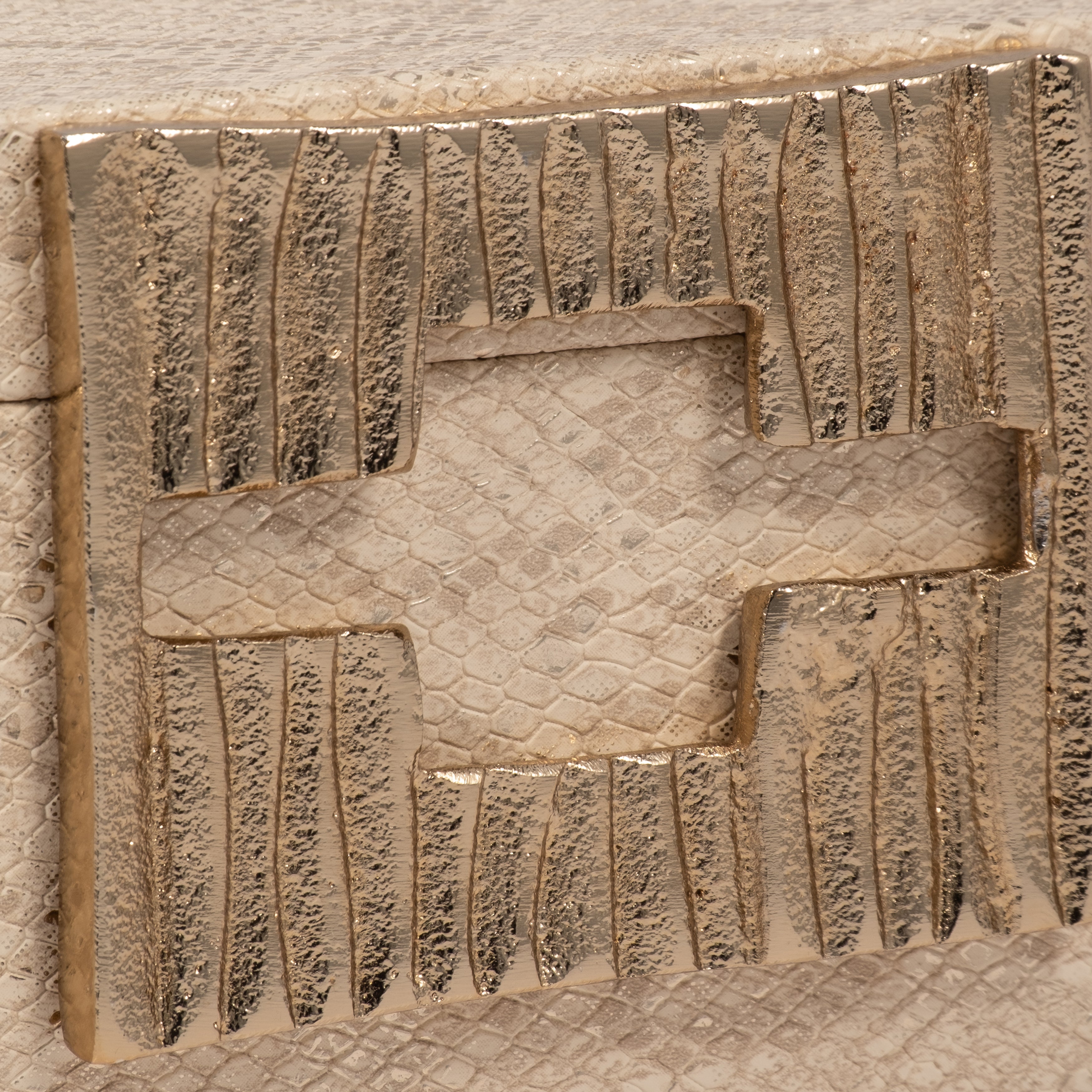 Faux Leather, 8" Square Metallic Box, Nude - Decor Addict, LLC