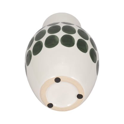Cer, 10"h Forest Green Polk-a-dot Flower Vase,wht - Decor Addict, LLC