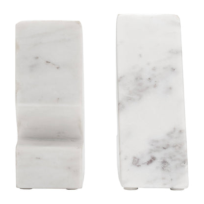 Bookends Set - White Marble Modern Right Triangle, 6 in. - Decor Addict, LLC