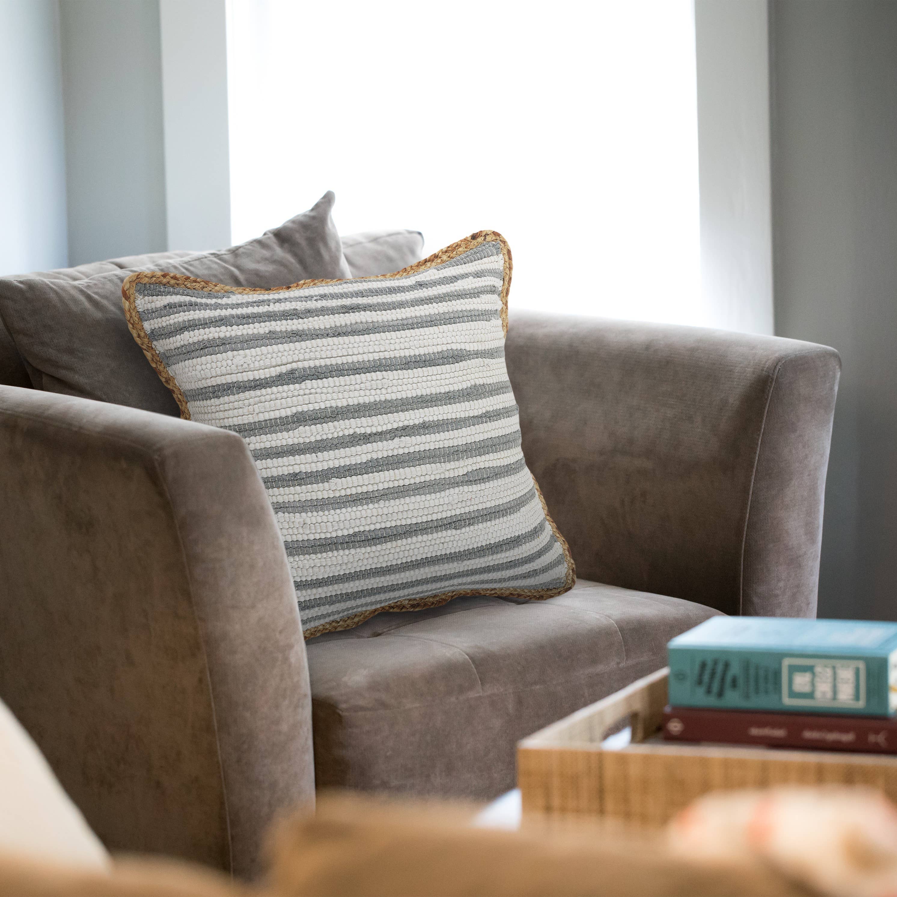 Riley Gray Striped Cotton Blend Throw Pillow, Set of 2