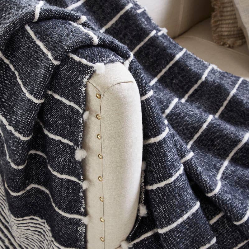 Abigail Woven Striped Throw Blanket I 50"x 70" I Navy - Decor Addict, LLC