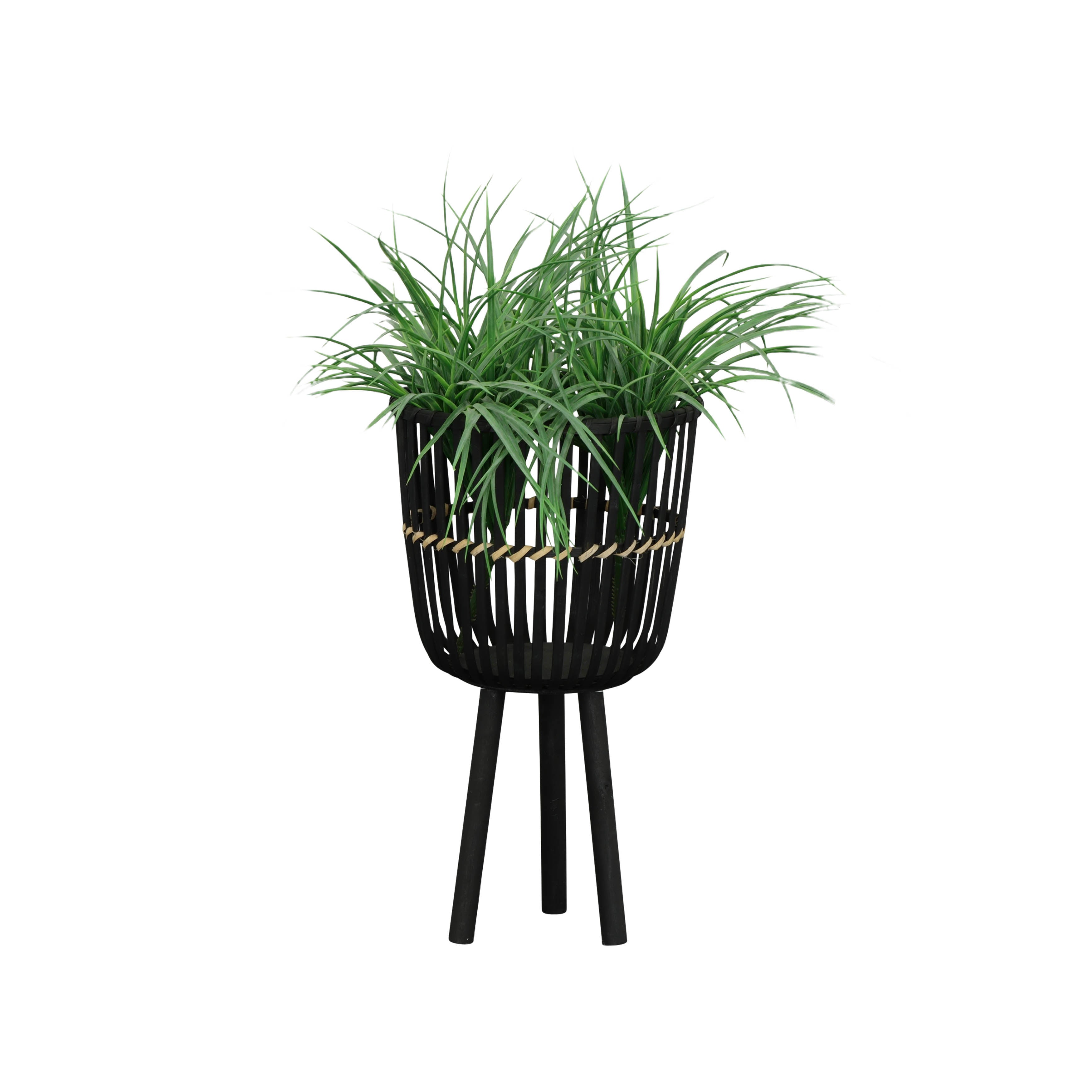 S/3 Bamboo Footed Planters 11/13/15", Black - Decor Addict, LLC