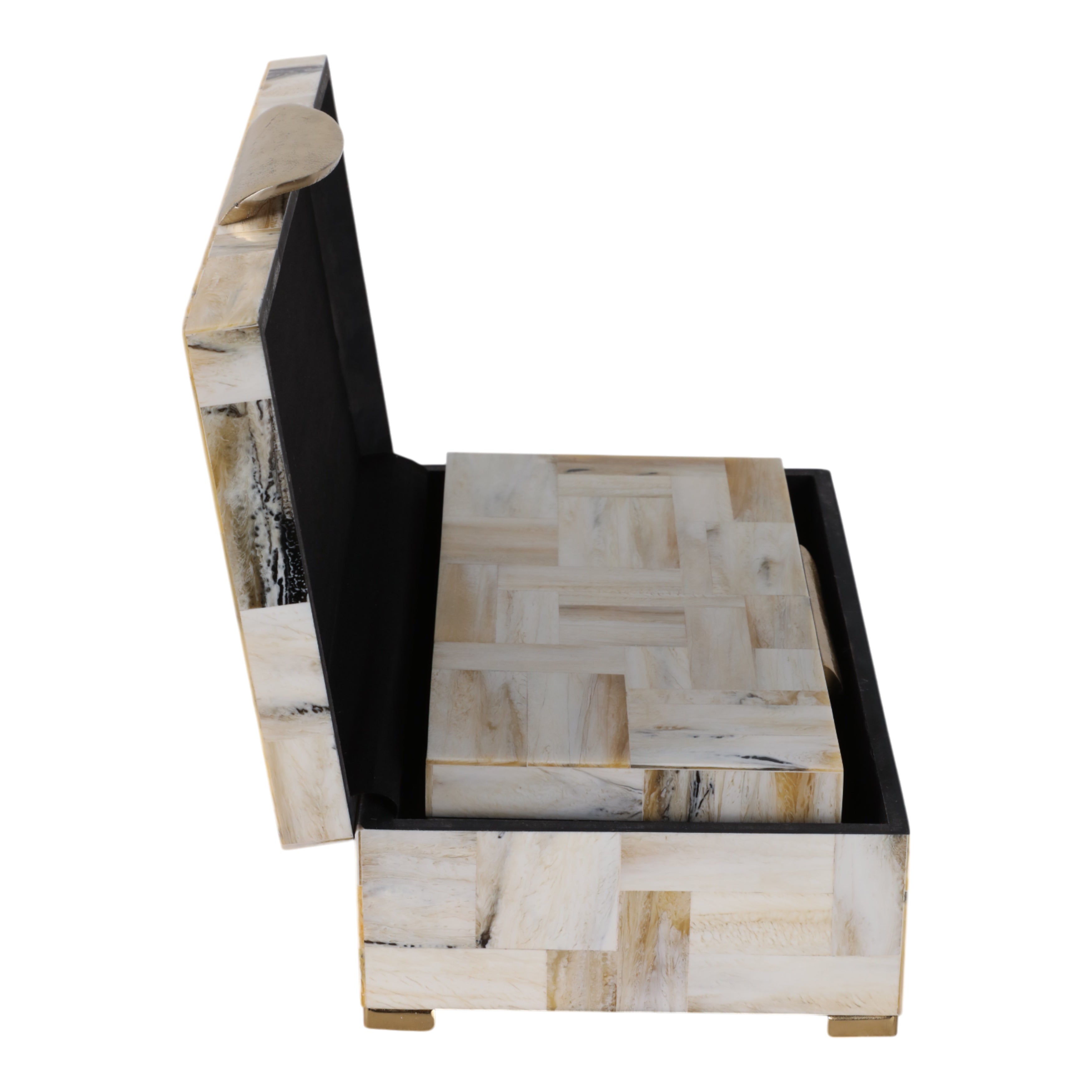 S/2 12/14" Marbled Resin Footed Boxes, Tan Multi - Decor Addict, LLC
