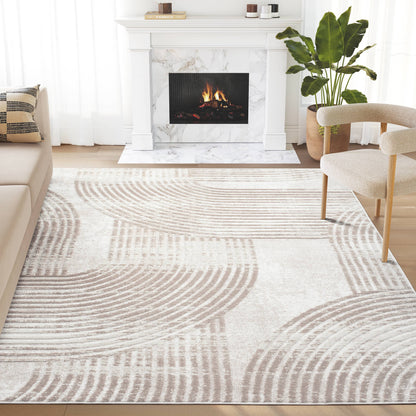 Abani Viva Neutral Cream Mid-Century Modern Area Rug: 8'11" x 12' - Decor Addict, LLC