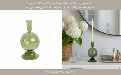 Taper Candle Holder - Olive Glass Bubble, 7 in. - Decor Addict, LLC