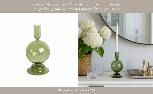 Taper Candle Holder - Olive Glass Bubble, 7 in. - Decor Addict, LLC