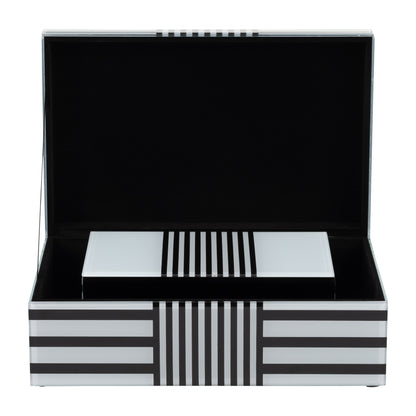 Wood, S/2 8/11" Striped Boxes, Black/white - Decor Addict, LLC