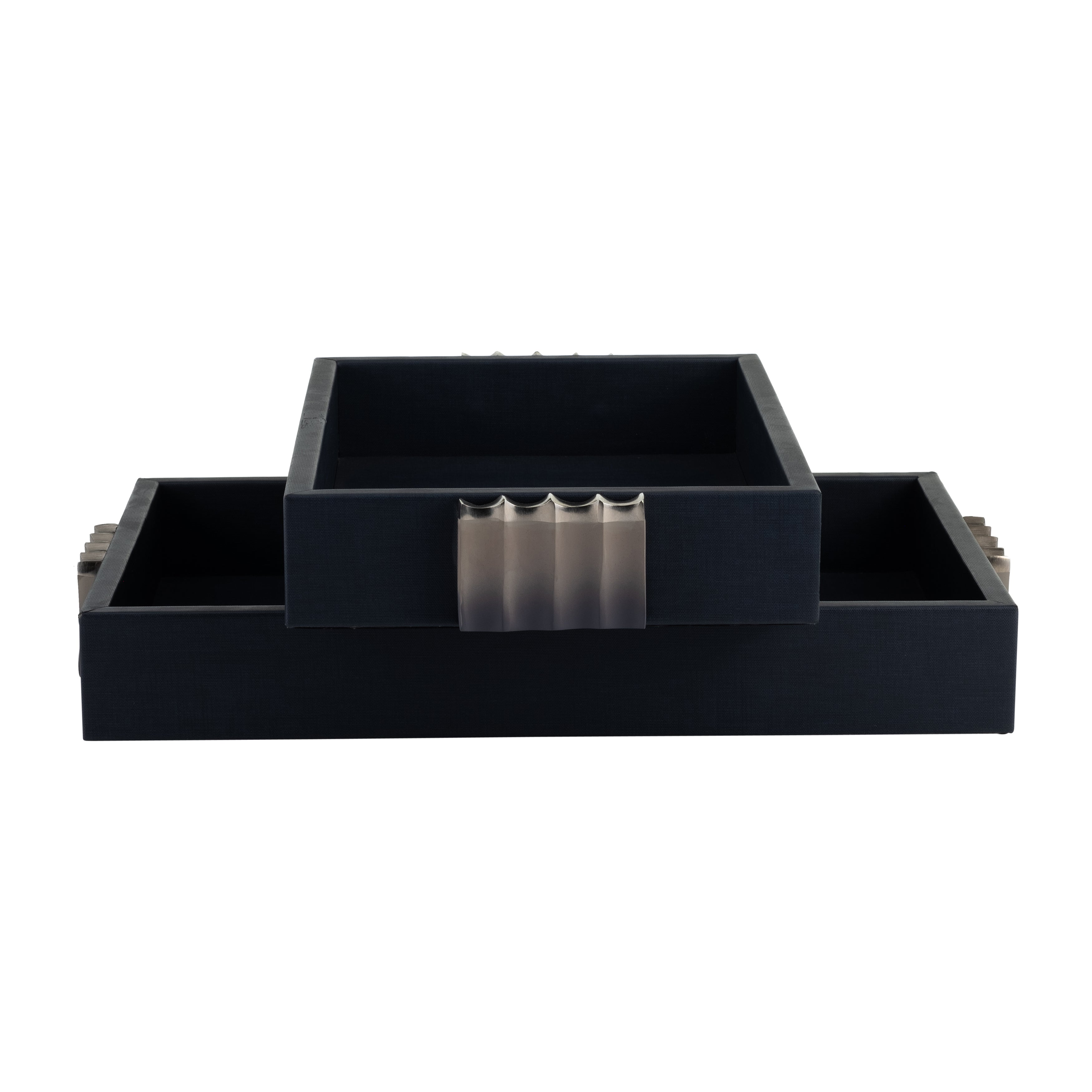 S/2 14/18"l, Wood-leather Trays, Blue/ Ombre - Decor Addict, LLC