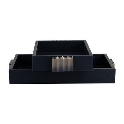 S/2 14/18"l, Wood-leather Trays, Blue/ Ombre - Decor Addict, LLC