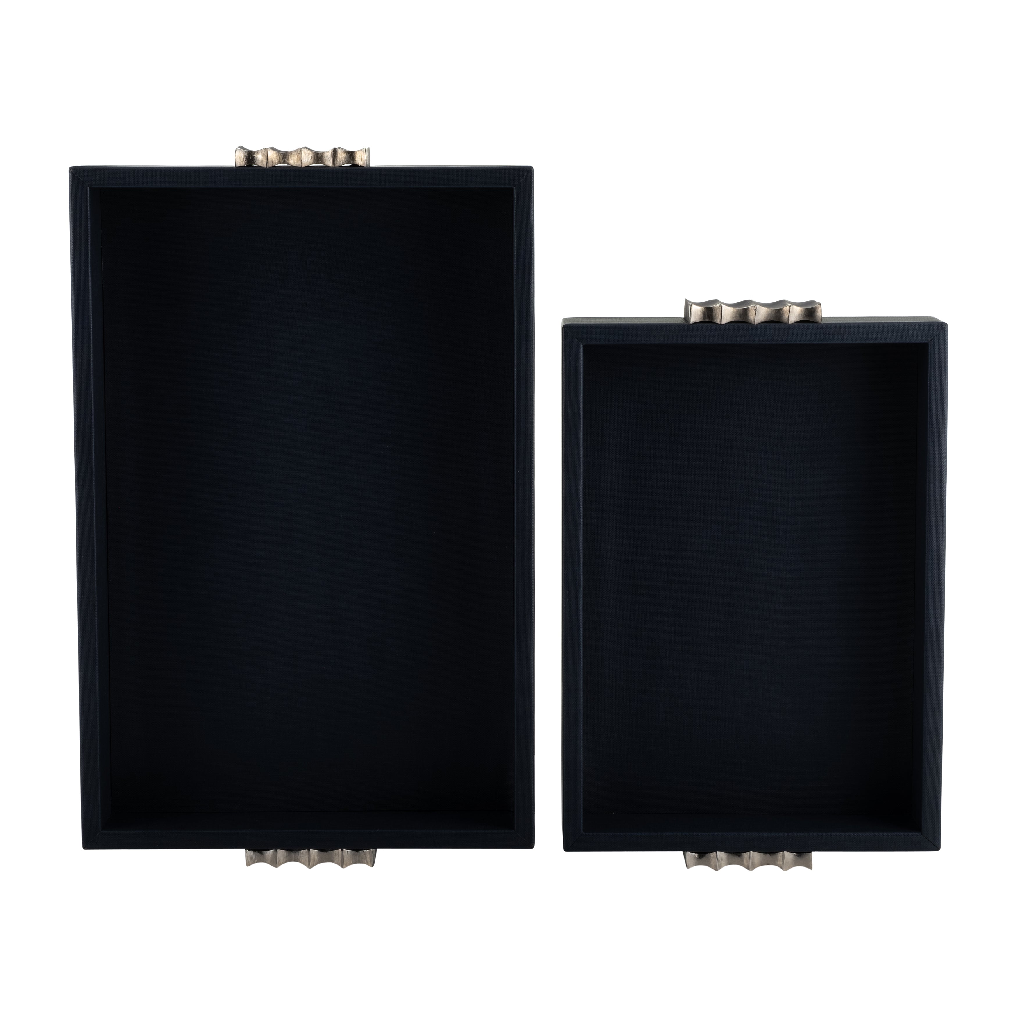 S/2 14/18"l, Wood-leather Trays, Blue/ Ombre - Decor Addict, LLC