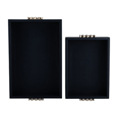 S/2 14/18"l, Wood-leather Trays, Blue/ Ombre - Decor Addict, LLC