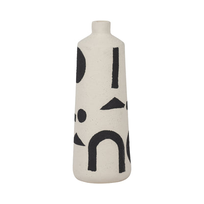 Cer, 10" Funky Vase, Ivory/black - Decor Addict, LLC